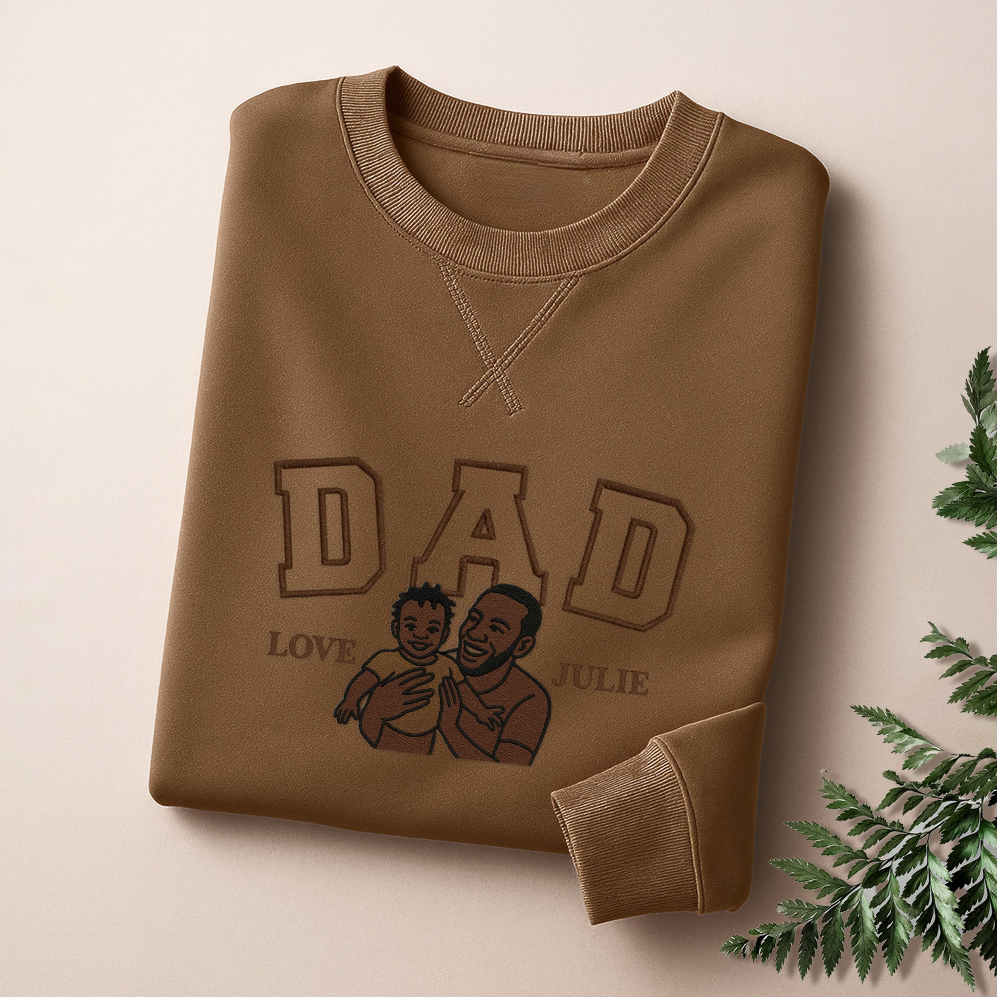 Custom Photo Embroidered Dad Sweatshirt, Personalised Family Portrait Jumper, Oversized Crewneck Name Embroidery, Father&#39;s Day, Gift for Him