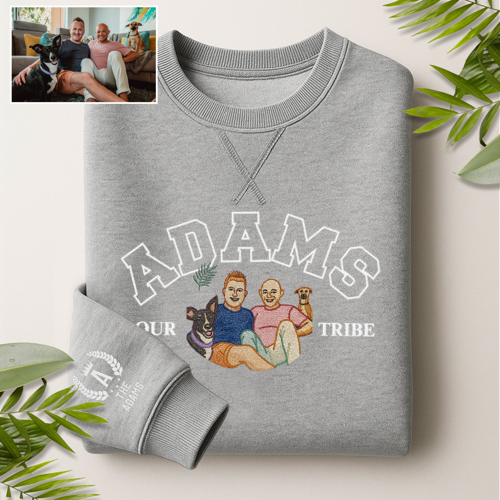 Custom Photo Embroidered Family Sweatshirt, Personalised Portrait Crewneck Jumper Oversize The Crew Name Embroidery, Christmas Birthday Gift