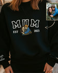 Custom Photo Embroidered Mum Sweatshirt, Personalised Family Portrait Jumper, Oversized Crewneck Name Embroidery, Mother's Day, Gift for Mom