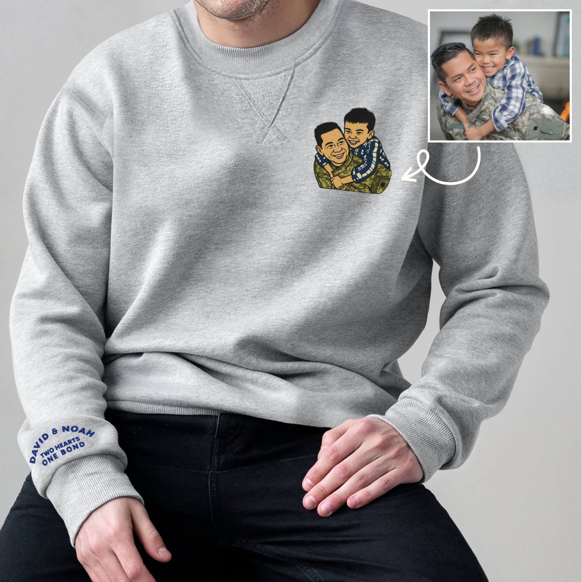 Custom Photo Embroidered Unisex Sweatshirt, Personalised Pet, Couple, Family Portrait Jumper, Unisex Oversized Crewneck Name Embroidery Gift