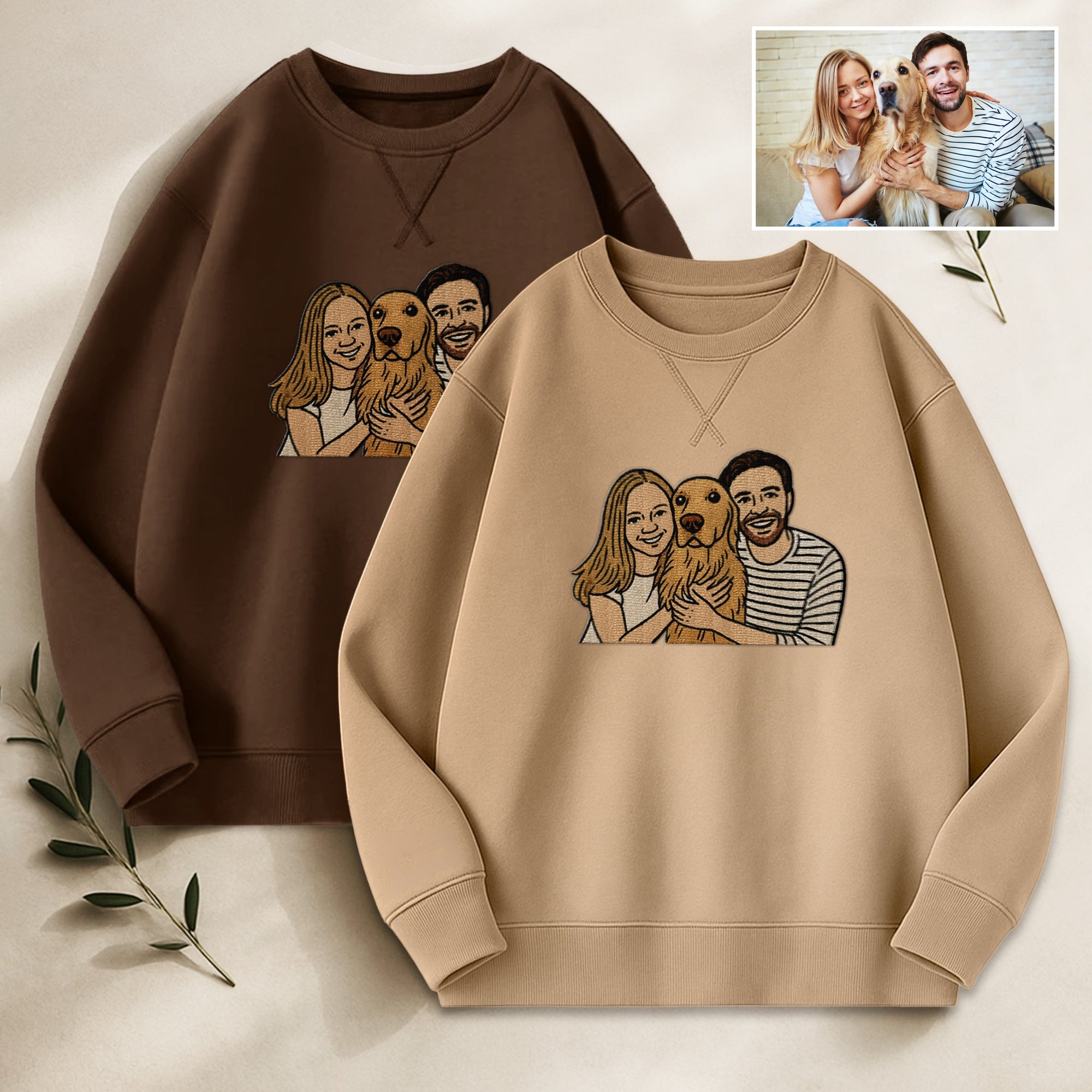 Custom Photo Embroidered Unisex Sweatshirt, Personalised Pet, Couple, Family Portrait Jumper, Unisex Oversized Crewneck Name Embroidery Gift