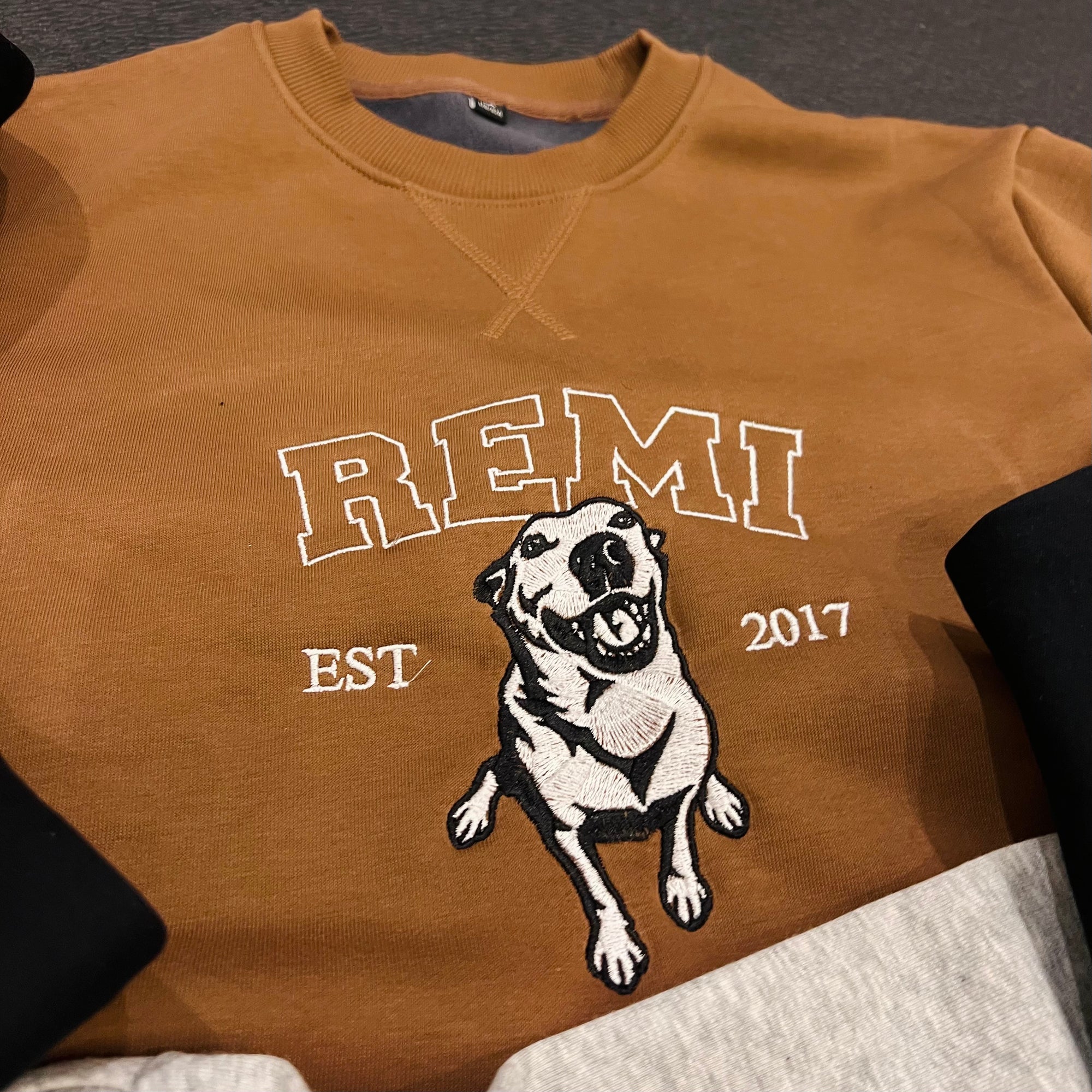 Custom Photo &amp; Name Embroidered Pet Sweatshirt, Personalised Crewneck Jumper Oversize Dog, Cat Portrait Embroidery, Christmas Birthday Gift
