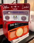 Custom Plywood Acrylic Retro Radio Wishing Well Box - Leatherette Carry Handle & Sign, Personalised Money Card Wedding Memory Keepsake Gift