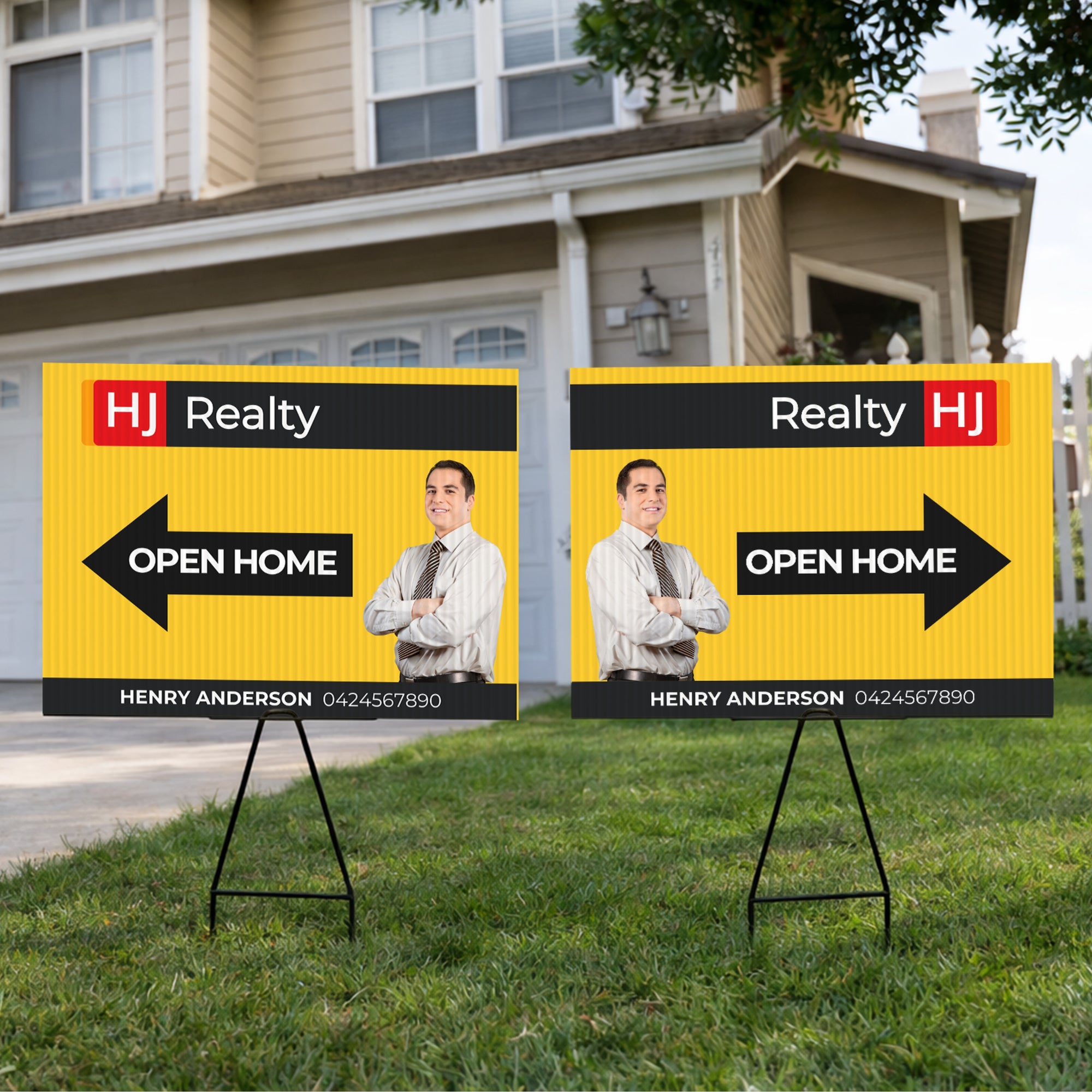 Custom Print Business Corflute Sign & Metal Ground Spike, Corrugated Poster Real Estate Pointer Signage Stakes, Advertising Yard Lawn Stands