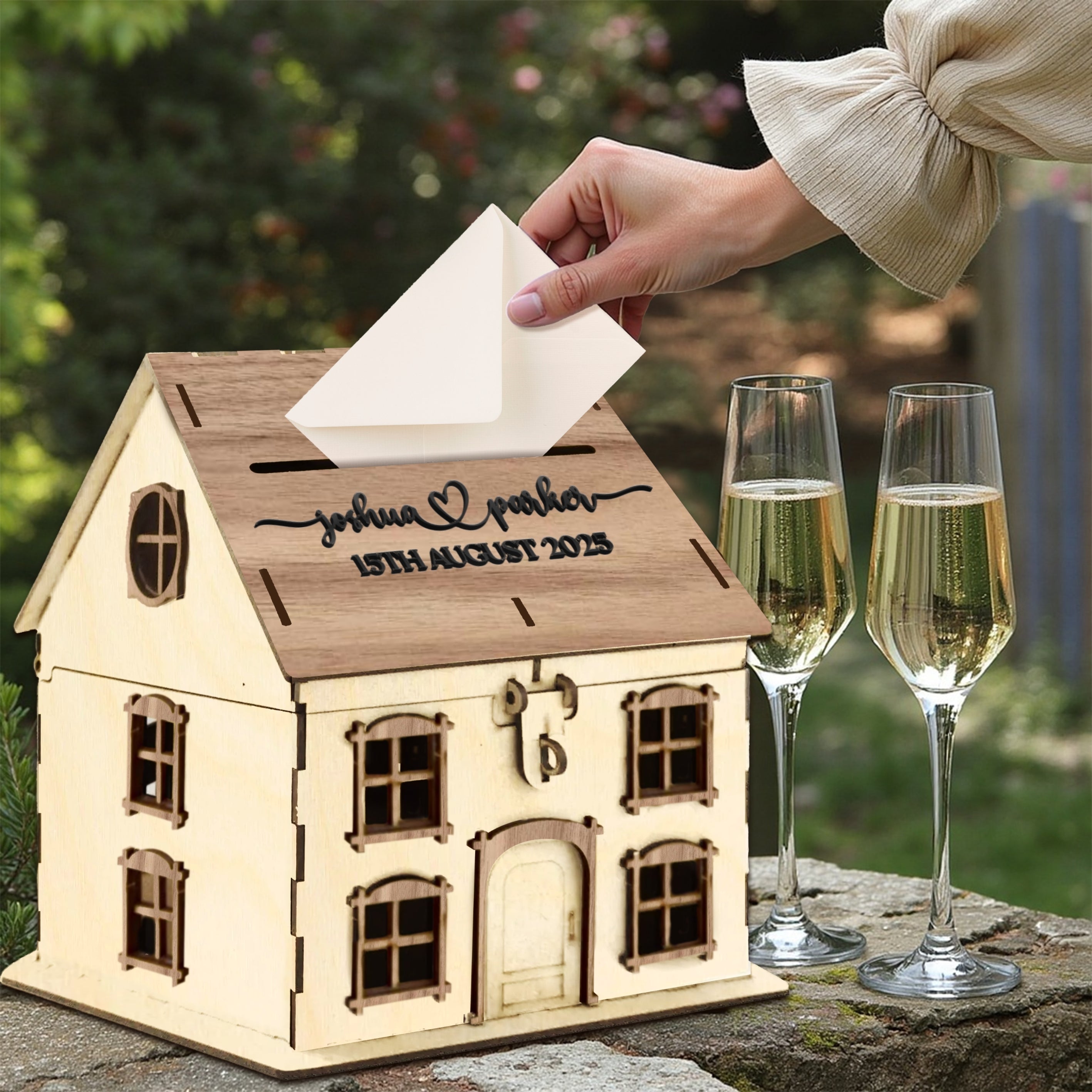 Custom Wooden House Wedding Post Box & 3D Acrylic Text, Personalised ...