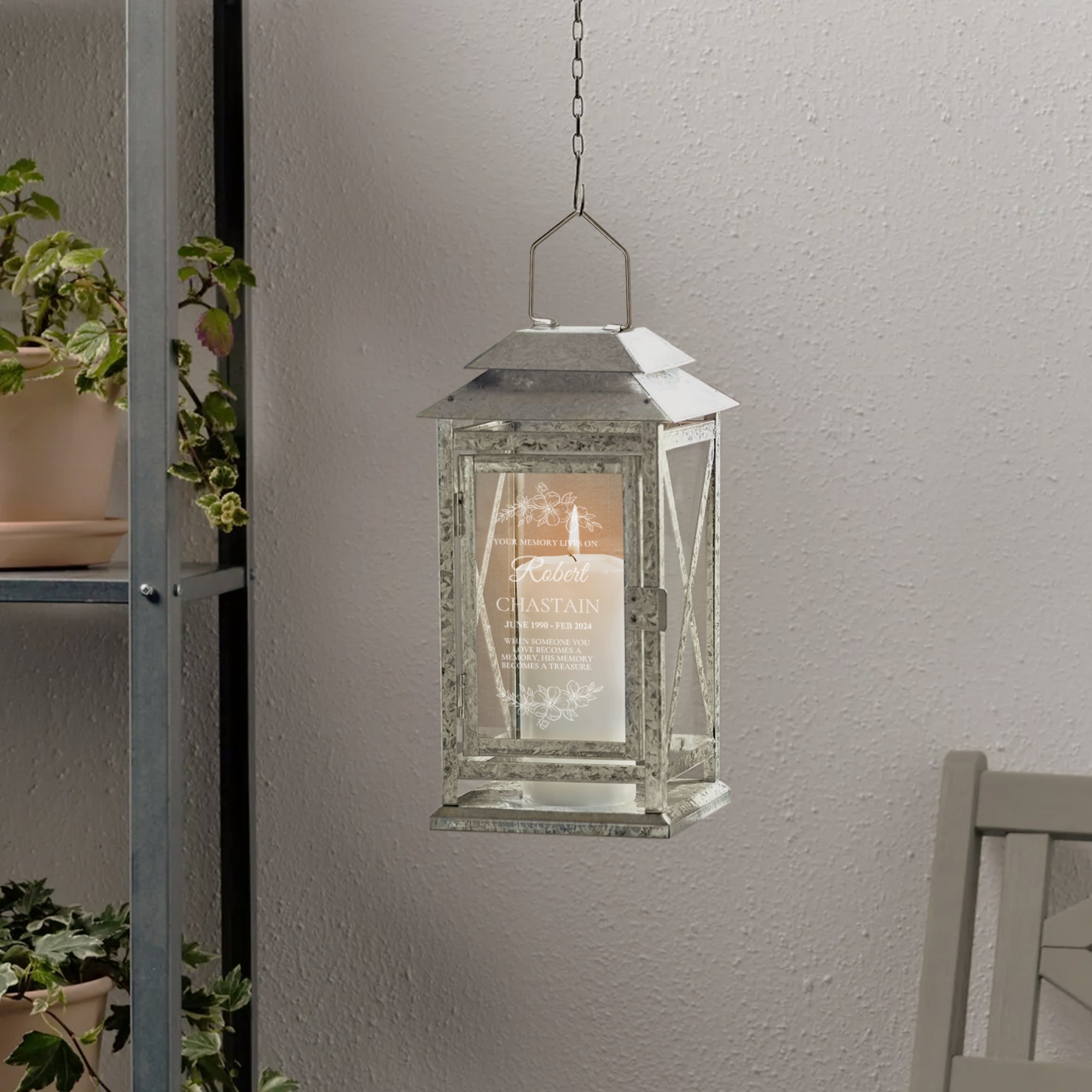Custom Engraved Glass Rustic Galvanised Steel In Loving Memory Lantern, Personalised Memorial Message Sympathy Loss, Funeral Condolence Gift