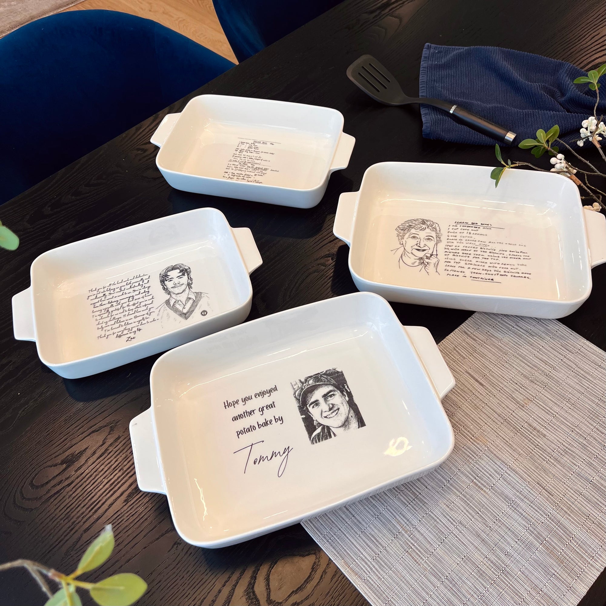 Custom Engraved Recipe &amp; Photo Rectangle Porcelain Baking Dish