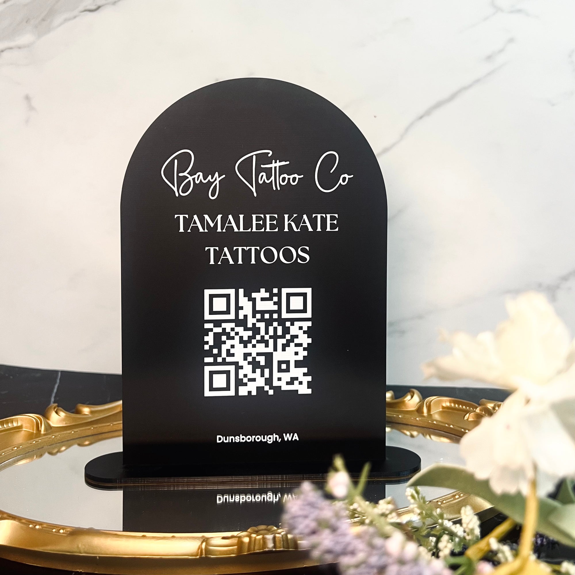 Personalised Acrylic Arch QR Code Scan To Pay Business Sign, Custom UV Print Mirror Spa, Beauty Salon, Cafe Retail Reception Display Signage