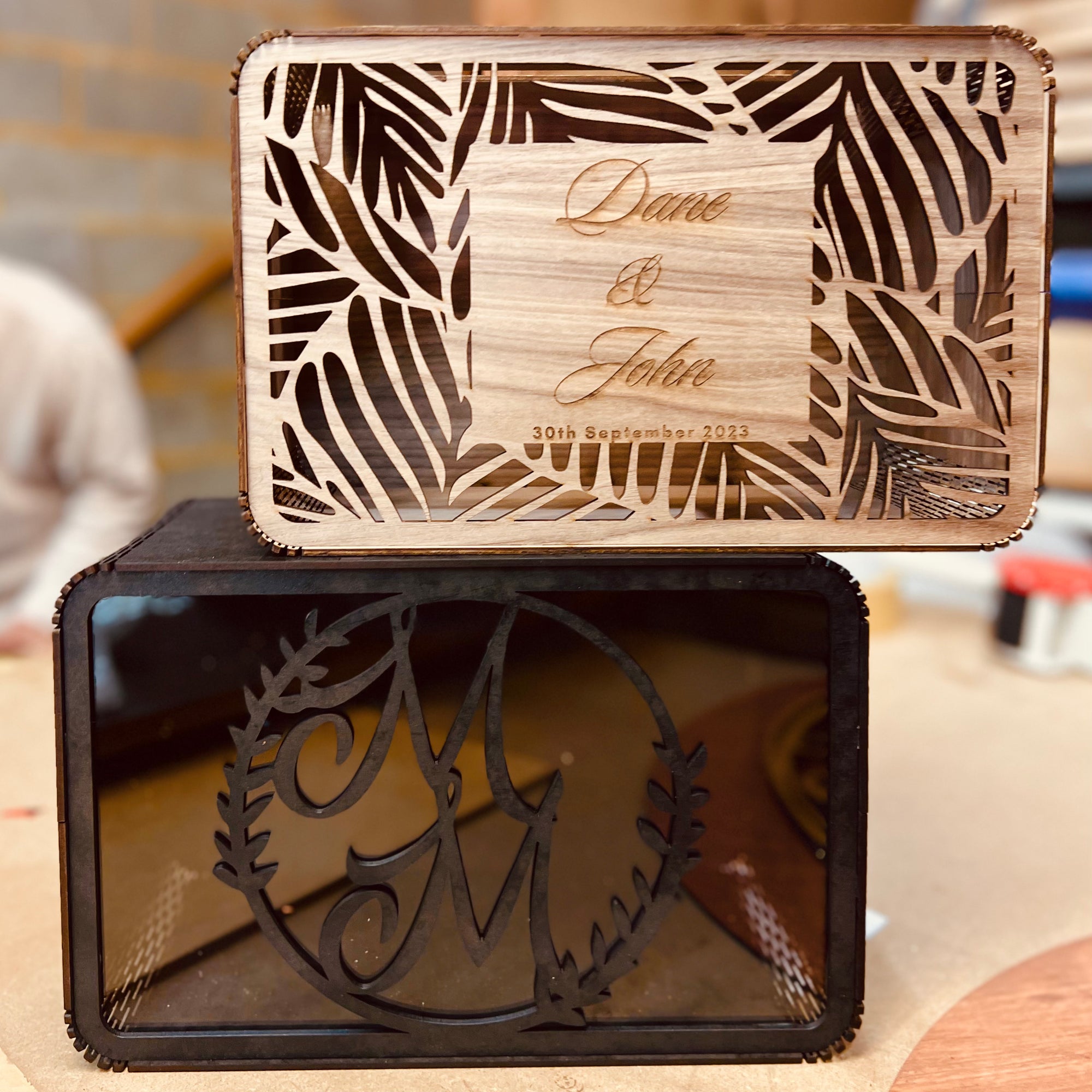 Custom Made Laser Cut &amp; Engraved Plywood Wishing Well Box, Personalised Name &amp; Date Money, Envelope, Card Boxes, Rustic Wedding Memory Keepsake Gift