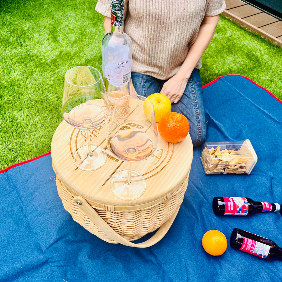 Engraved Picnic Insulated Cooler Carry Wicker Basket, Park, Beach, Garden, Pool, BBQ Travel, Custom Logo Corporate Gift, Housewarming, Wedding Present