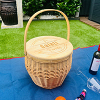 Engraved Picnic Insulated Cooler Carry Wicker Basket, Park, Beach, Garden, Pool, BBQ Travel, Custom Logo Corporate Gift, Housewarming, Wedding Present