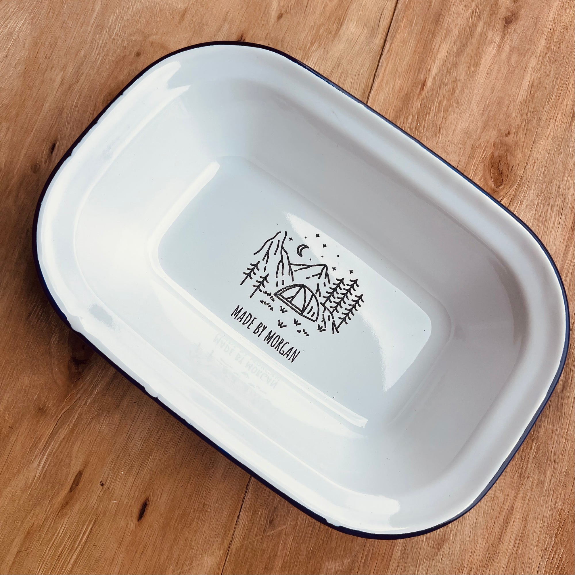 Custom Engraved Enamel Camping Retro Pie Dish/ Baking Tray