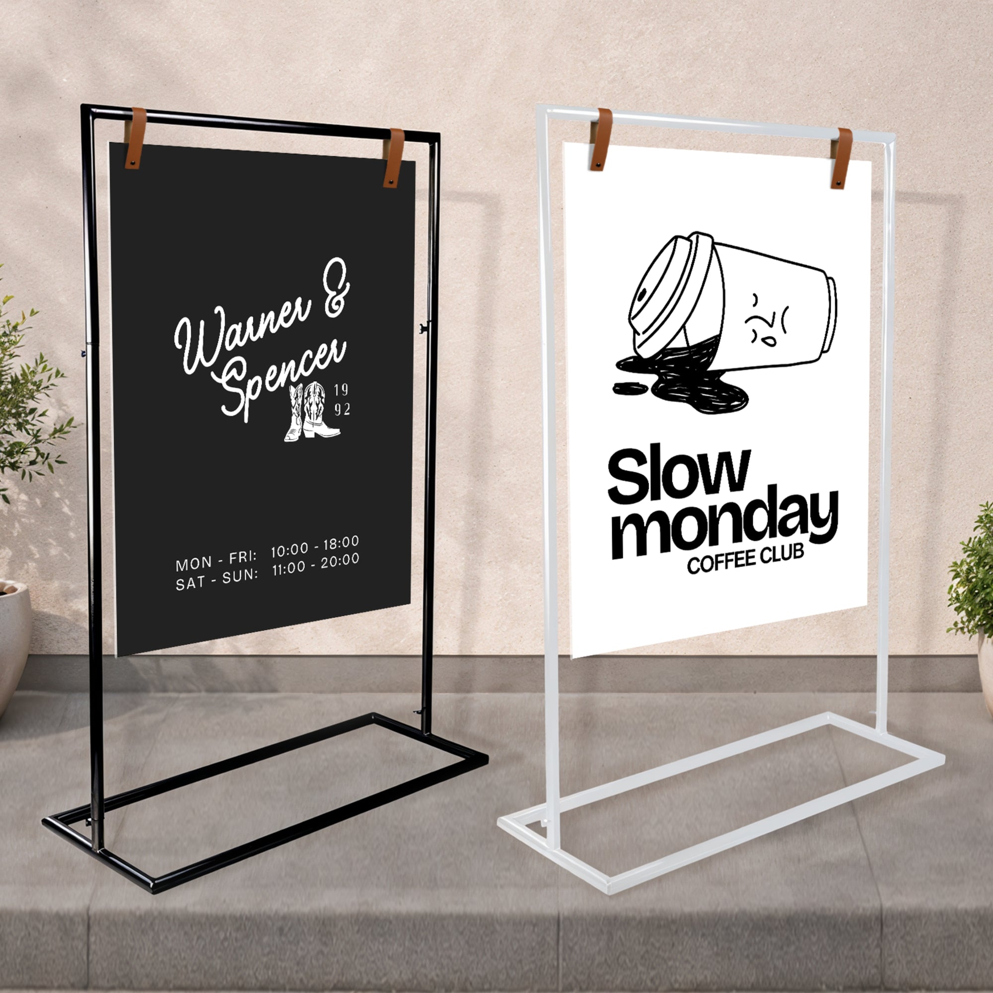 Metal Hanging Strap Swing Frame &amp; Custom Print Aluminum A1 Panel, Outdoor Sidewalk Footpath Retail, Cafe, Restaurant Business Advertise Sign