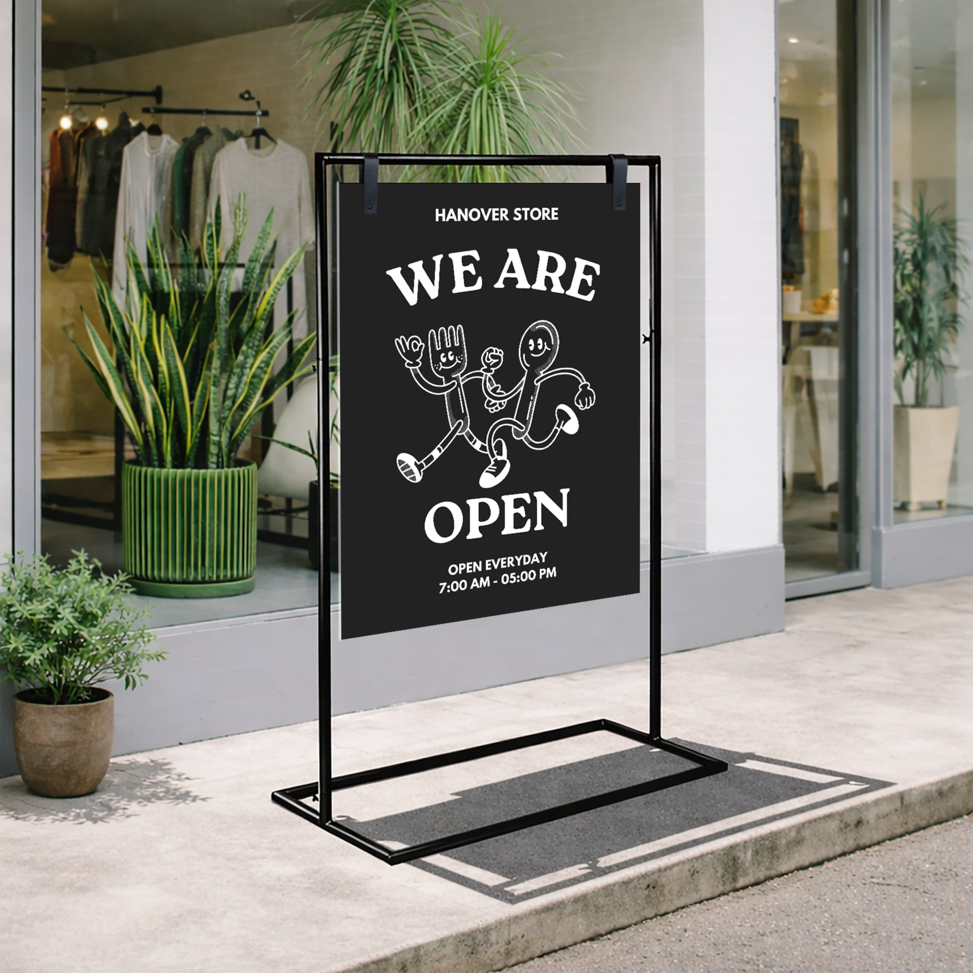 Metal Hanging Strap Swing Frame &amp; Custom Print Aluminum A1 Panel, Outdoor Sidewalk Footpath Retail, Cafe, Restaurant Business Advertise Sign