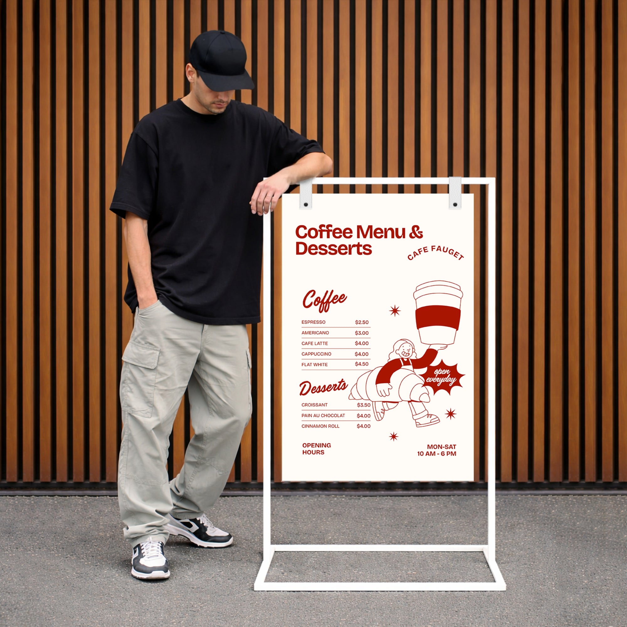 Metal Hanging Strap Swing Frame & Custom Print Aluminum A1 Panel, Outdoor Sidewalk Footpath Retail, Cafe, Restaurant Business Advertise Sign
