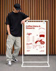 Metal Hanging Strap Swing Frame & Custom Print Aluminum A1 Panel, Outdoor Sidewalk Footpath Retail, Cafe, Restaurant Business Advertise Sign