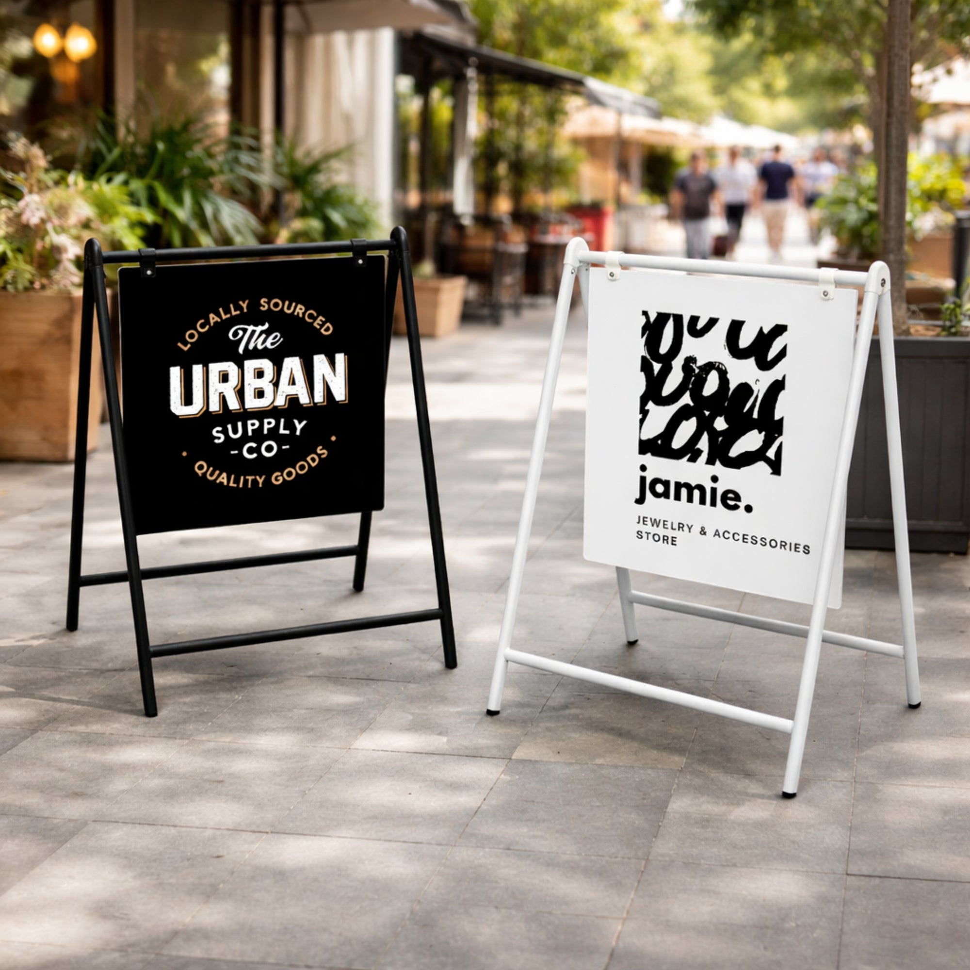 Metal Swing A-Frame & Custom UV Print Aluminum Panel, Outdoor Sidewalk Direction, Footpath Retail, Cafe, Restaurant, Business Advertise Sign