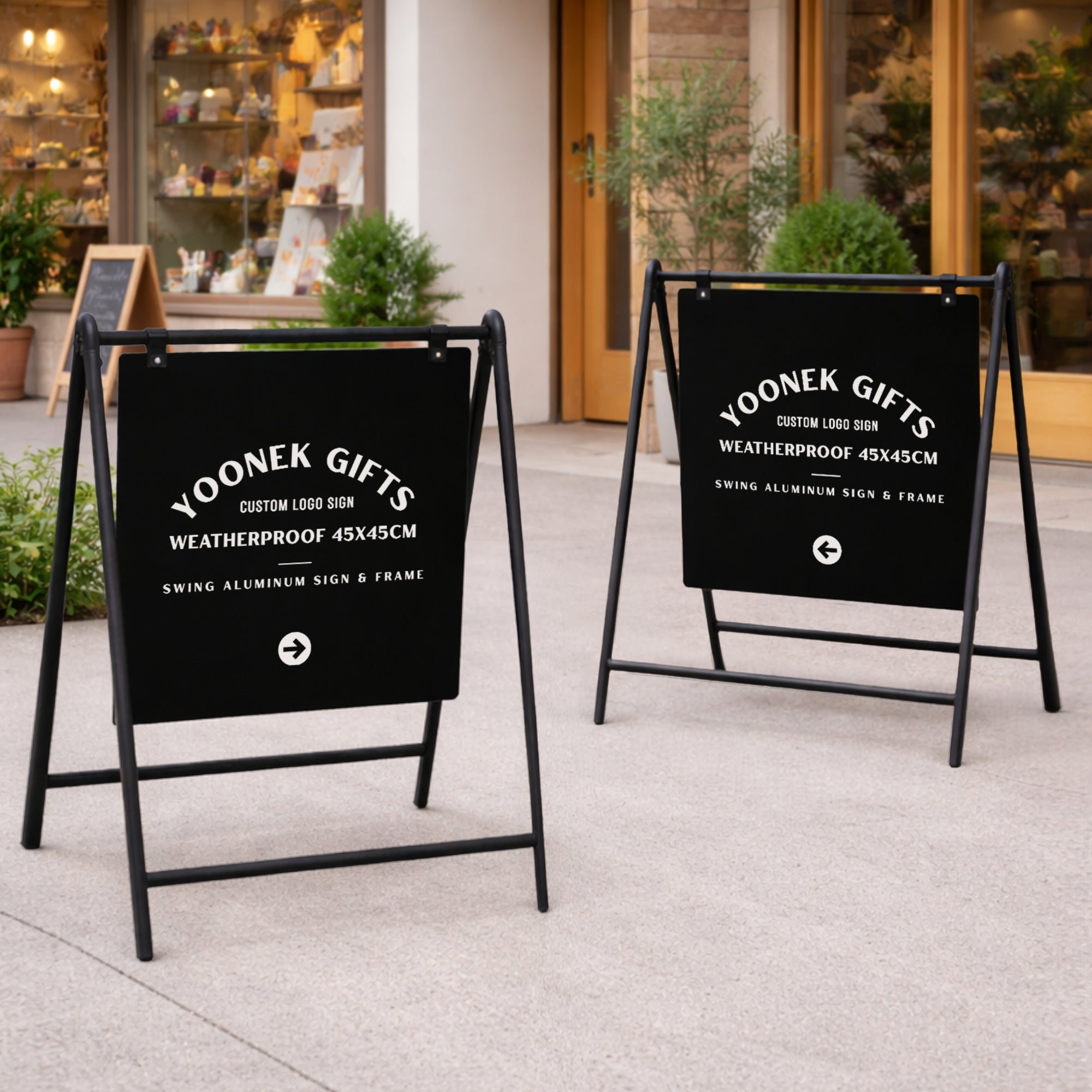 Metal Swing A-Frame &amp; Custom UV Print Aluminum Panel, Outdoor Sidewalk Direction, Footpath Retail, Cafe, Restaurant, Business Advertise Sign