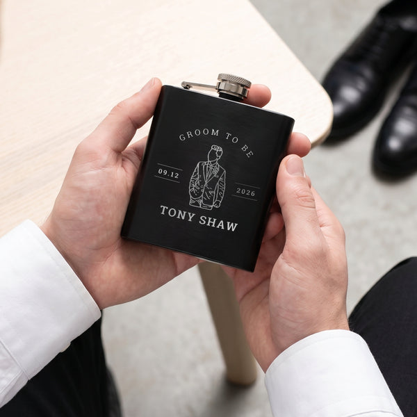 Personalised 6oz Matte Black Stainless Steel Hip Flask