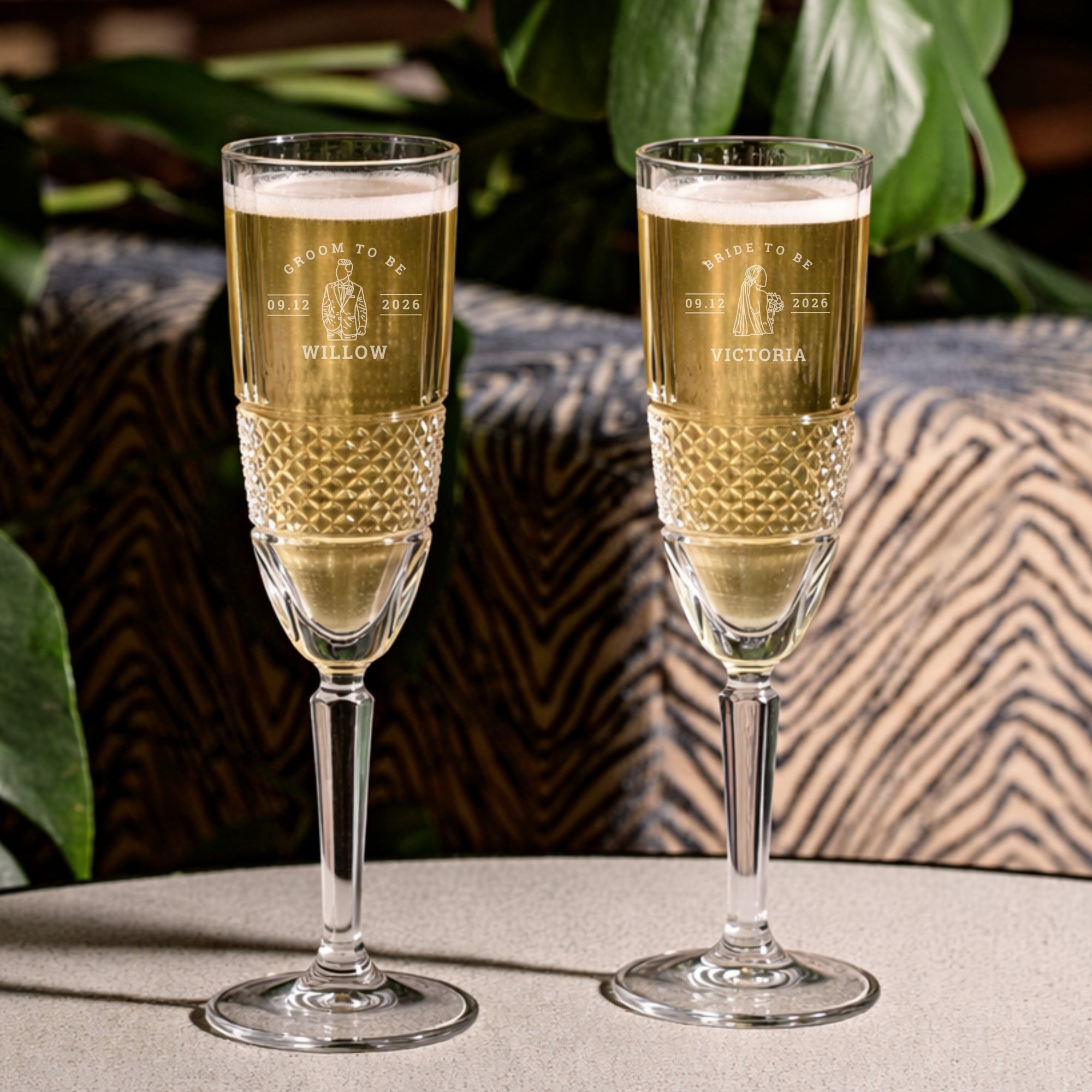 Personalised 190ml Italian Crystal Champagne Goblet Diamond Cut Glass, Custom Engraved Flute RCR Glassware/Barware, Birthday, Wedding Gift