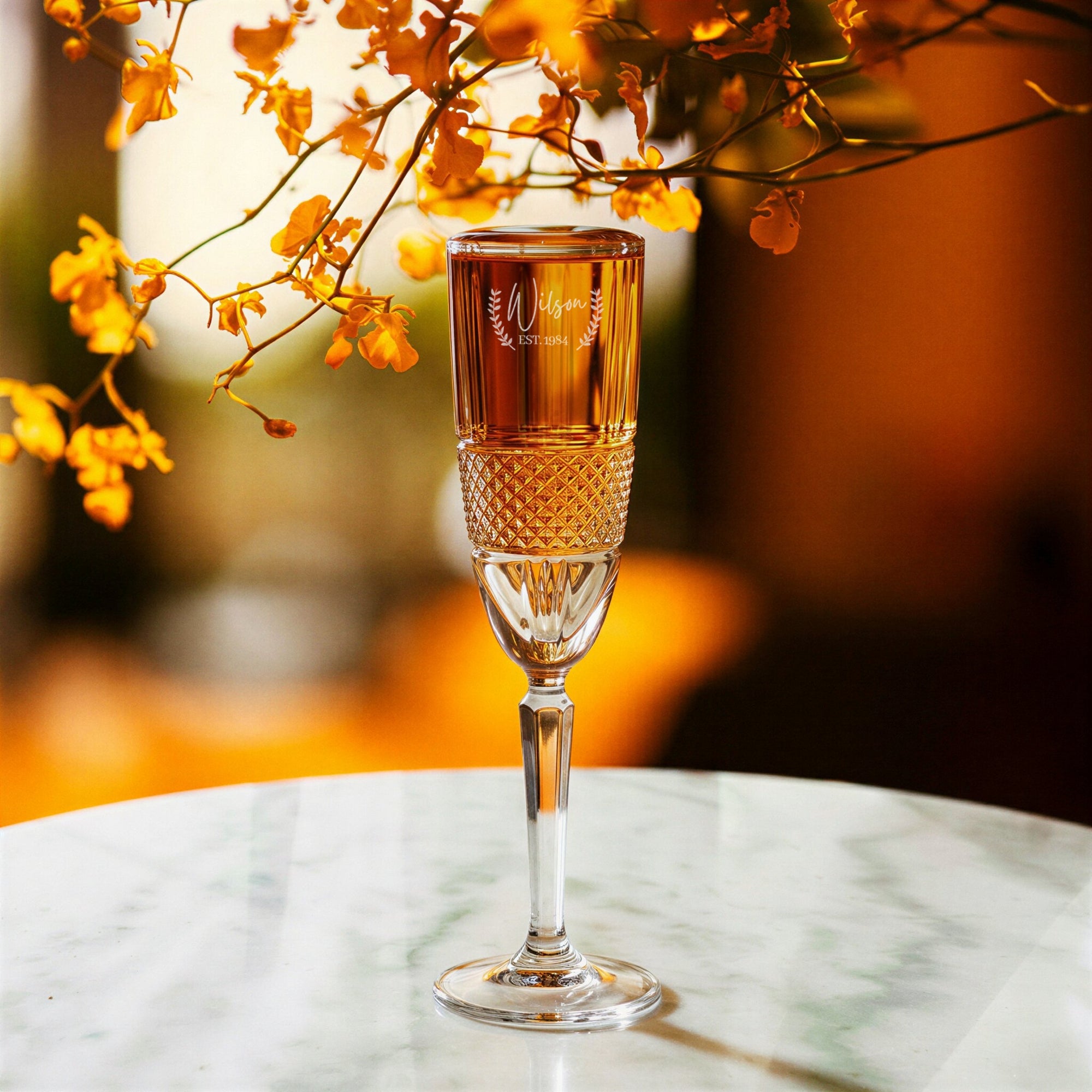 Personalised 190ml Italian Crystal Champagne Goblet Diamond Cut Glass, Custom Engraved Flute RCR Glassware/Barware, Birthday, Wedding Gift