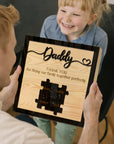 Personalised 3D Dad Puzzle Pieces on Engraved Wooden Block Sign, Birthday, Father's Day Gift, Daddy, Grandpa Grandad, Family Memory Keepsake