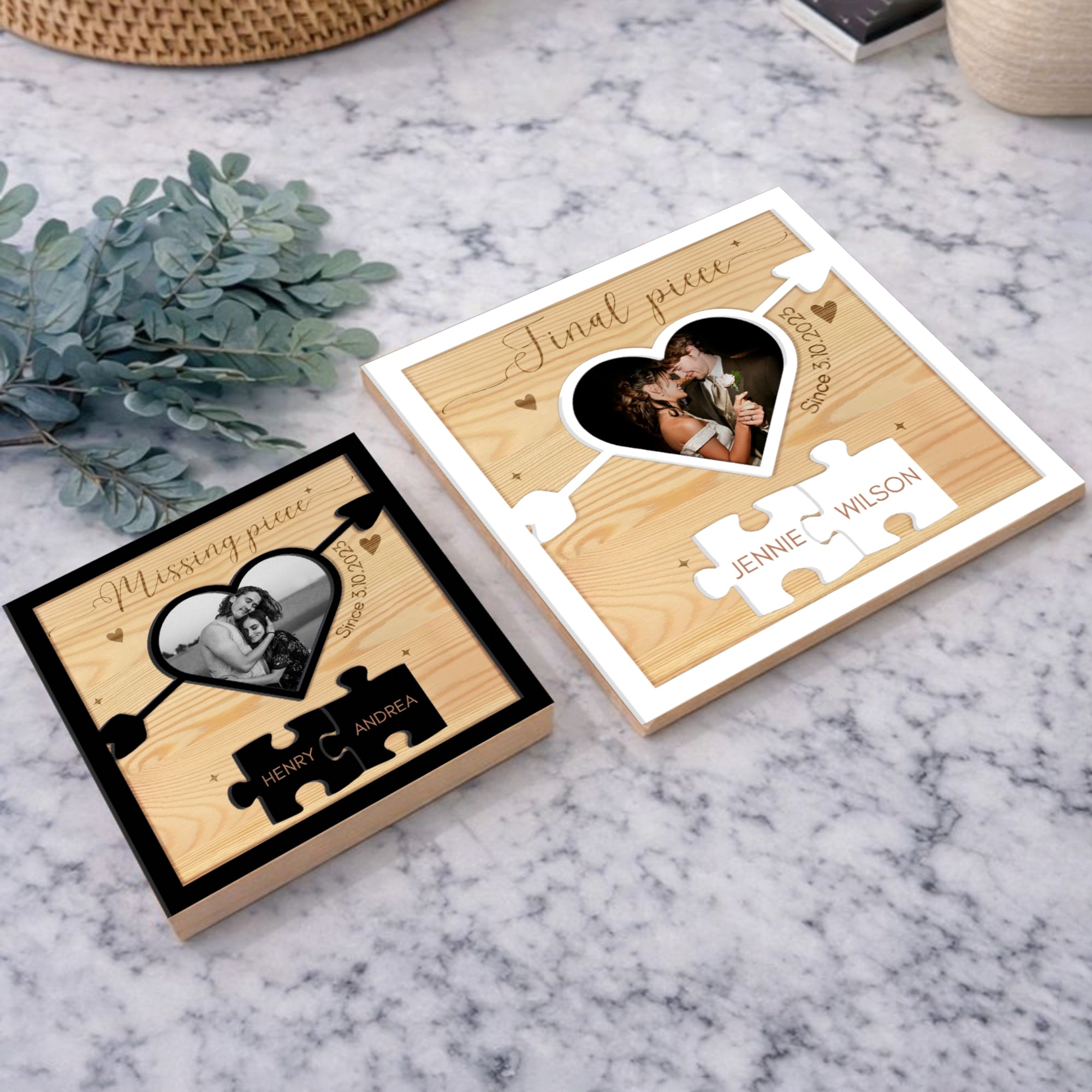 Personalised 3D Heart UV-Printed Couple Photo on Custom Engraved Wooden Block, Couple Valentines, LGBT Wedding Anniversary Housewarming Gift