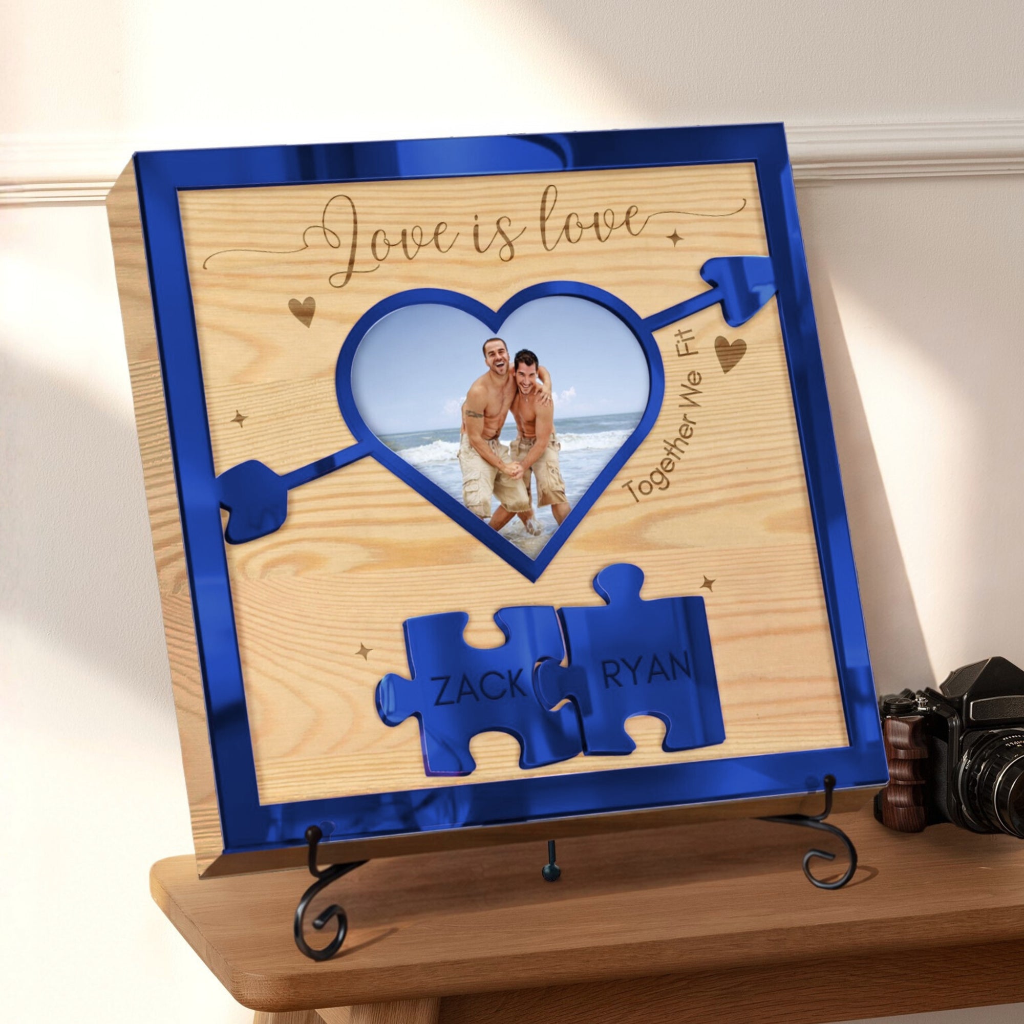 Personalised 3D Heart UV-Printed Couple Photo on Custom Engraved Wooden Block, Couple Valentines, LGBT Wedding Anniversary Housewarming Gift
