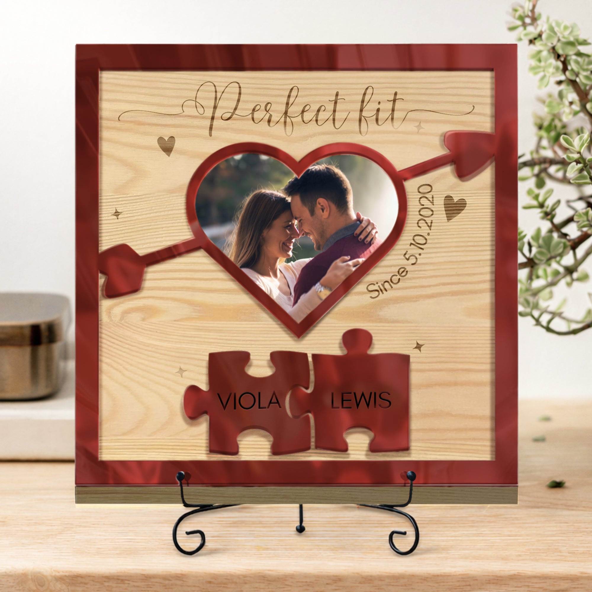 Personalised 3D Heart UV-Printed Couple Photo on Custom Engraved Wooden Block, Couple Valentines, LGBT Wedding Anniversary Housewarming Gift