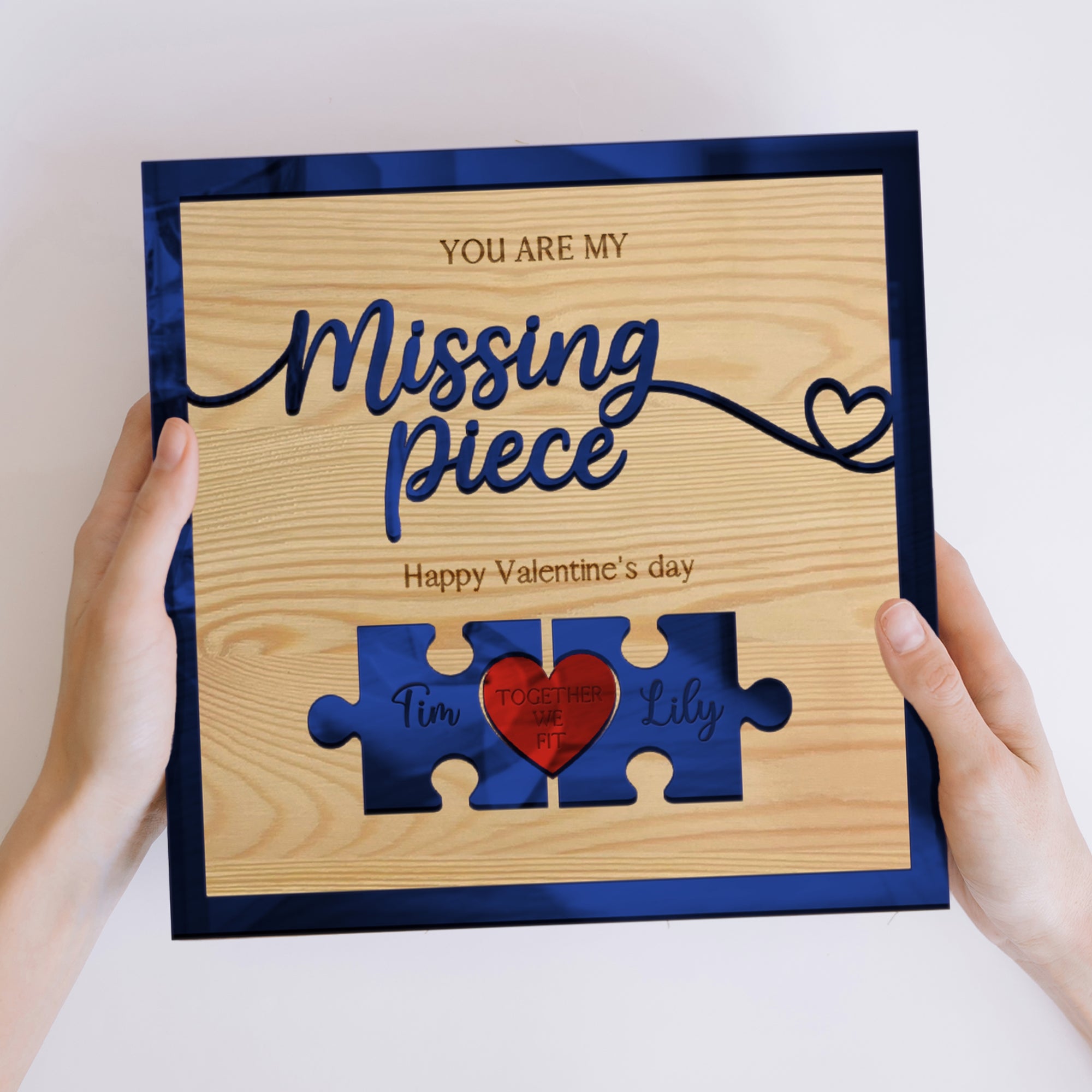 Personalised 3D “My Missing Piece” Couple Puzzle on Engraved Wooden Block Sign, Valentines, Same Sex Wedding, Anniversary, Housewarming Gift