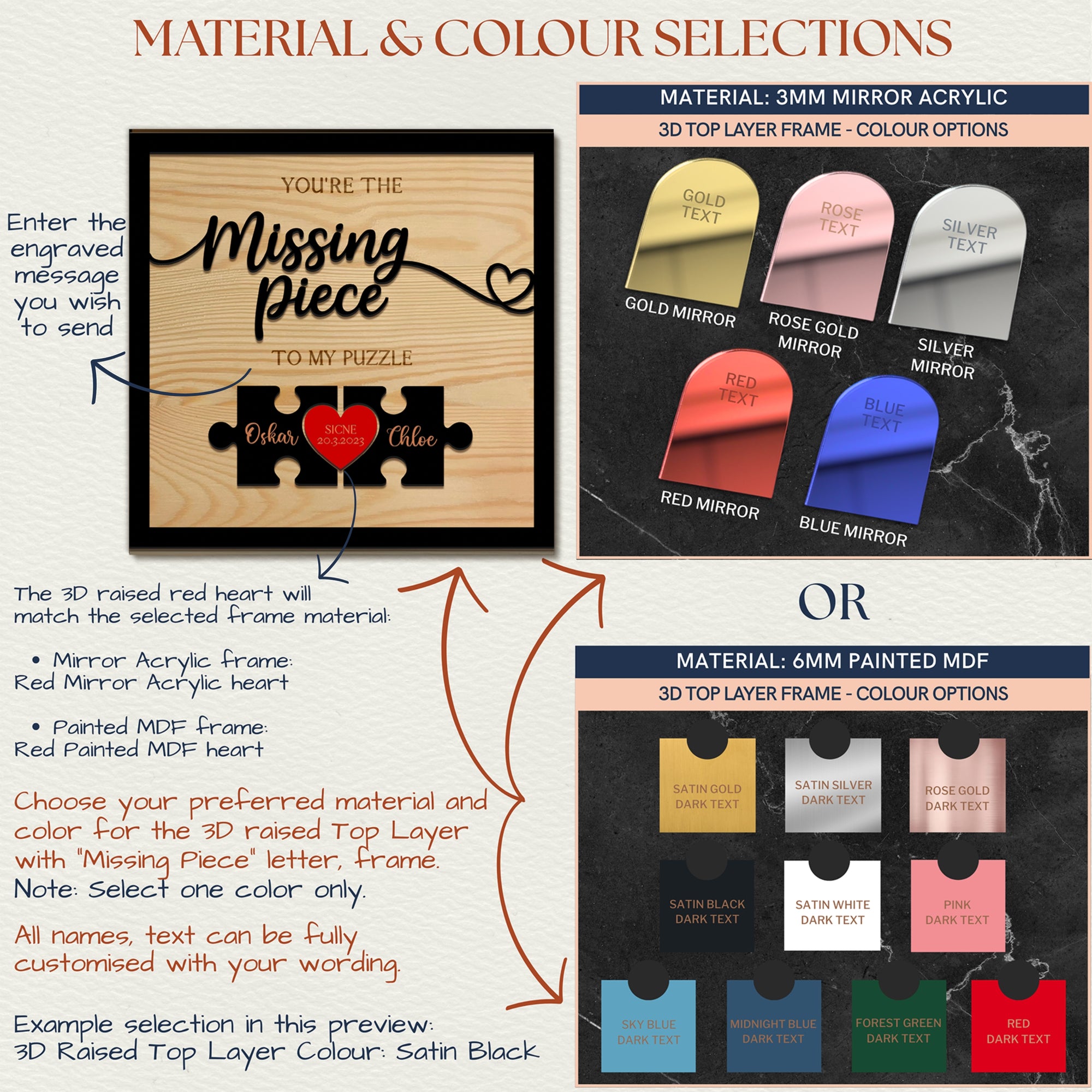 Personalised 3D “My Missing Piece” Couple Puzzle on Engraved Wooden Block Sign, Valentines, Same Sex Wedding, Anniversary, Housewarming Gift