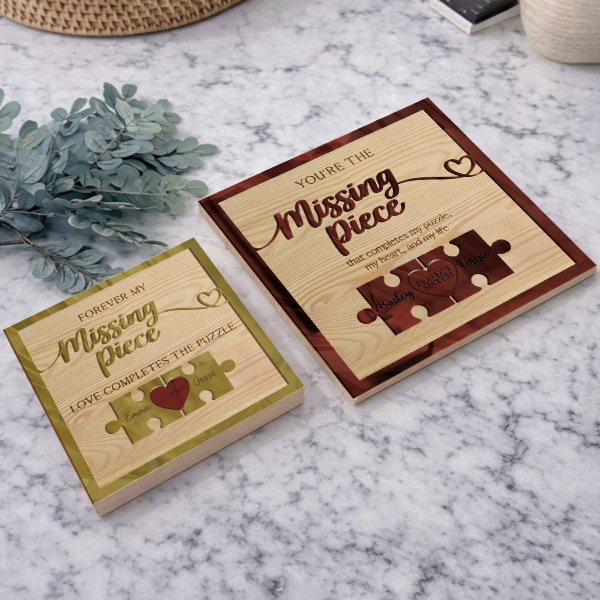 Personalised 3D “My Missing Piece” Couple Puzzle on Engraved Wooden Block Sign, Valentines, Same Sex Wedding, Anniversary, Housewarming Gift