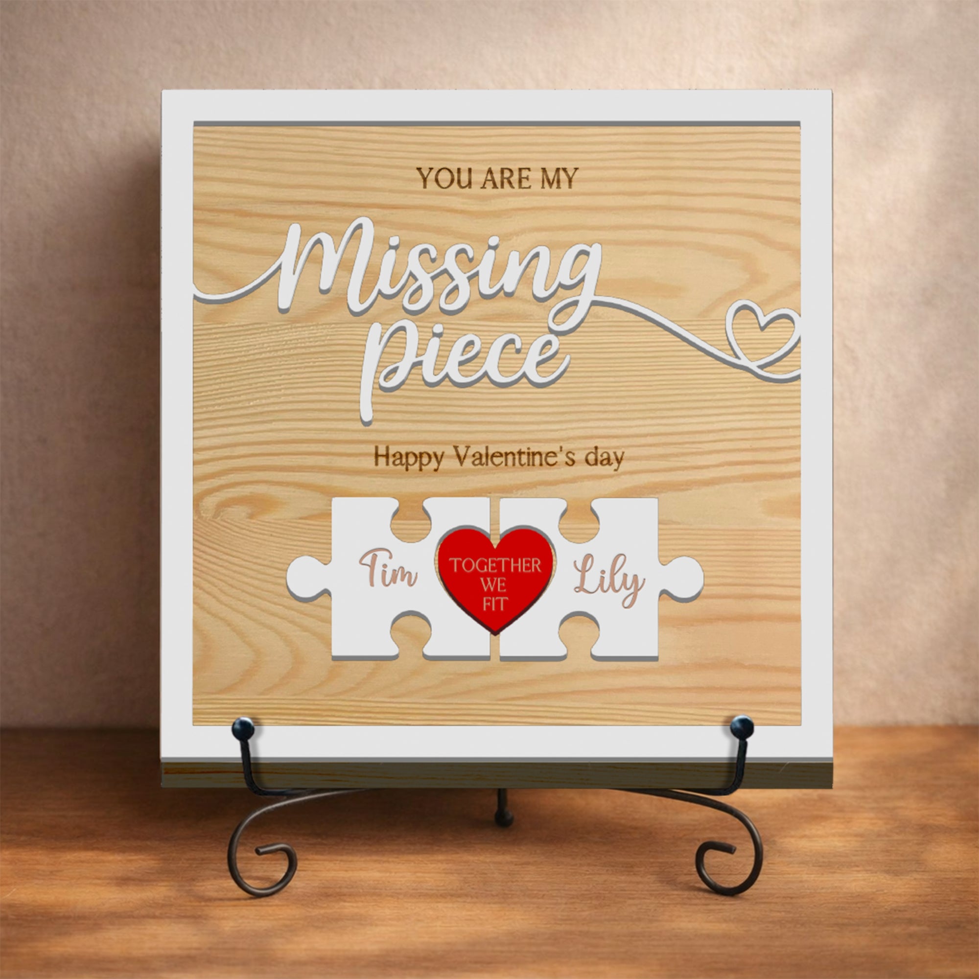 Personalised 3D “My Missing Piece” Couple Puzzle on Engraved Wooden Block Sign, Valentines, Same Sex Wedding, Anniversary, Housewarming Gift