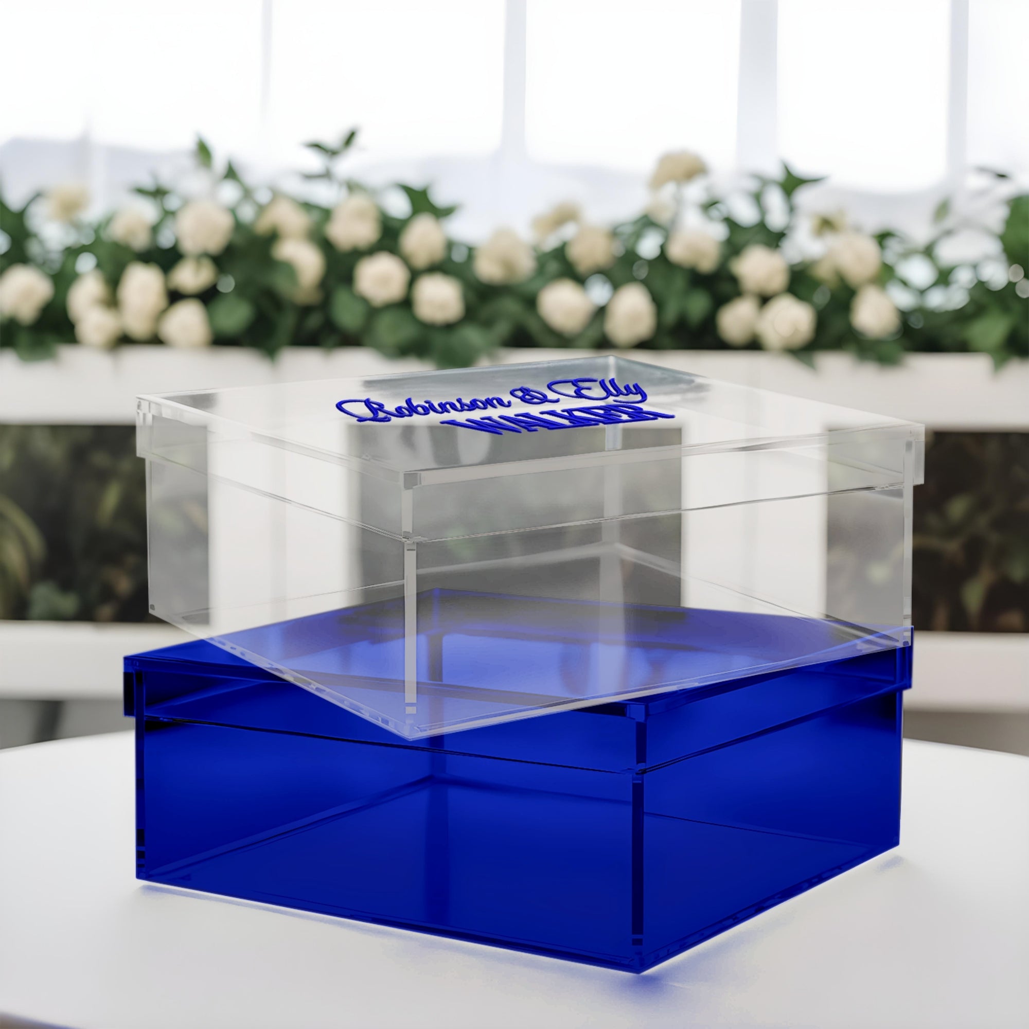 Personalised 3D Raised Acrylic Name Clear Wedding Box | Custom Transparent Blue Bridesmaid Memory & Anniversary Keepsake Gift