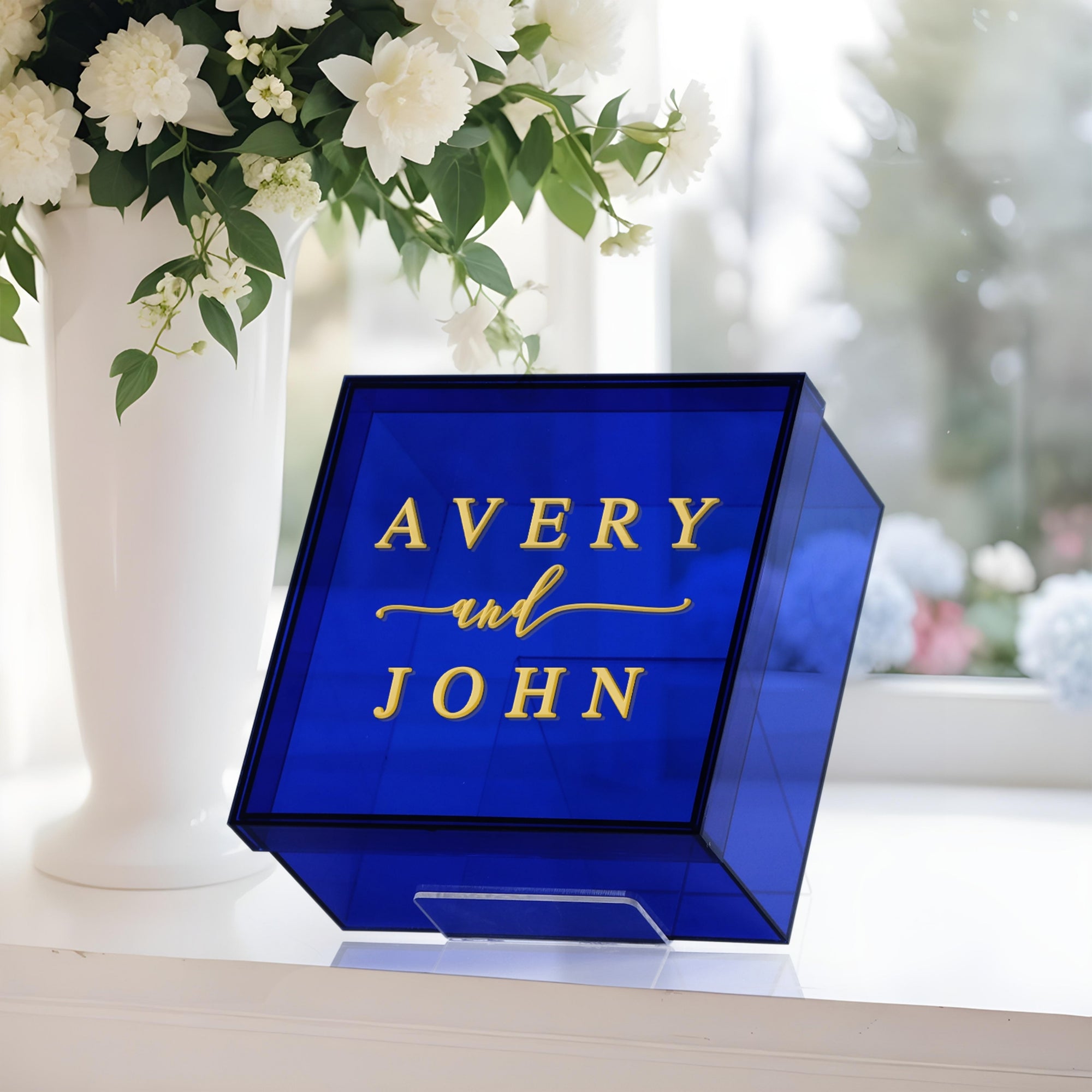 Personalised 3D Raised Acrylic Name Clear Wedding Box | Custom Transparent Blue Bridesmaid Memory & Anniversary Keepsake Gift