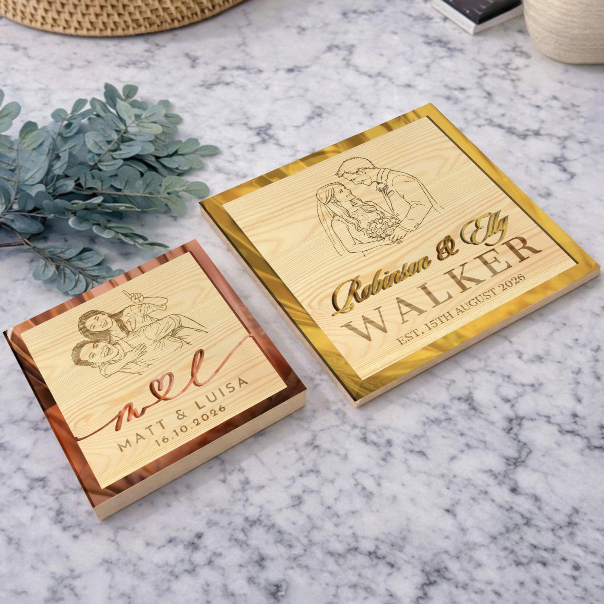 Personalised 3D Raised Couple Names & Sketch Photo on Engraved Wooden Block Sketch Couple Valentines, LGBT Same Sex Wedding Anniversary Gift