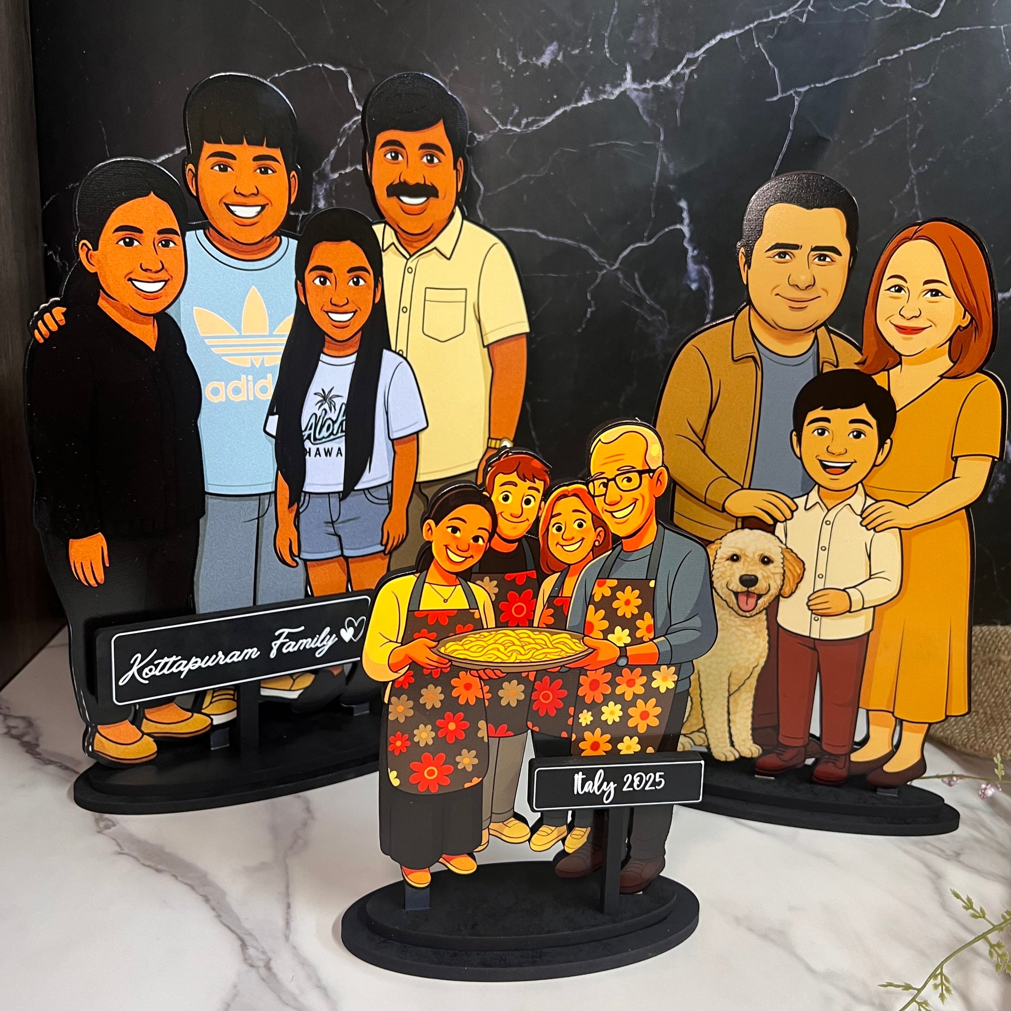 Personalised 3D Wooden Cartoon Family Figurine Display, Custom Print Photo Portrait Caricature Home Decor, Birthday, Anniversary, Xmas Gift