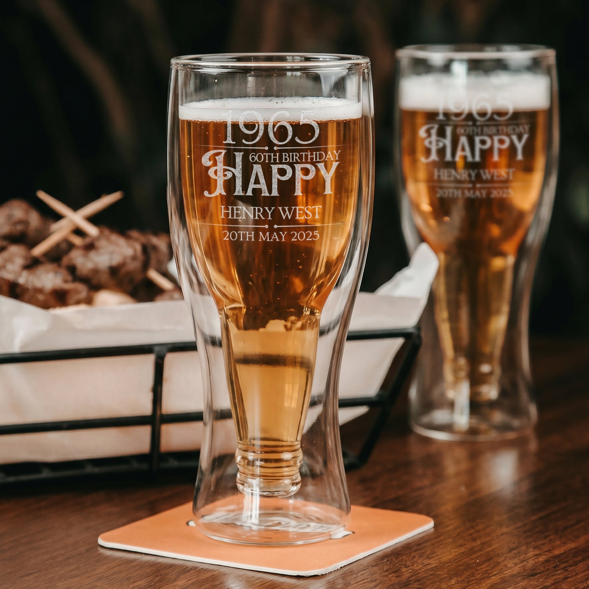 Personalised 400mL Bottom Up Double Wall Beer Glass, Engraved Brewery Bottle Inside Pint Mug, Wedding Groomsmen, Custom Logo Corporate Gift