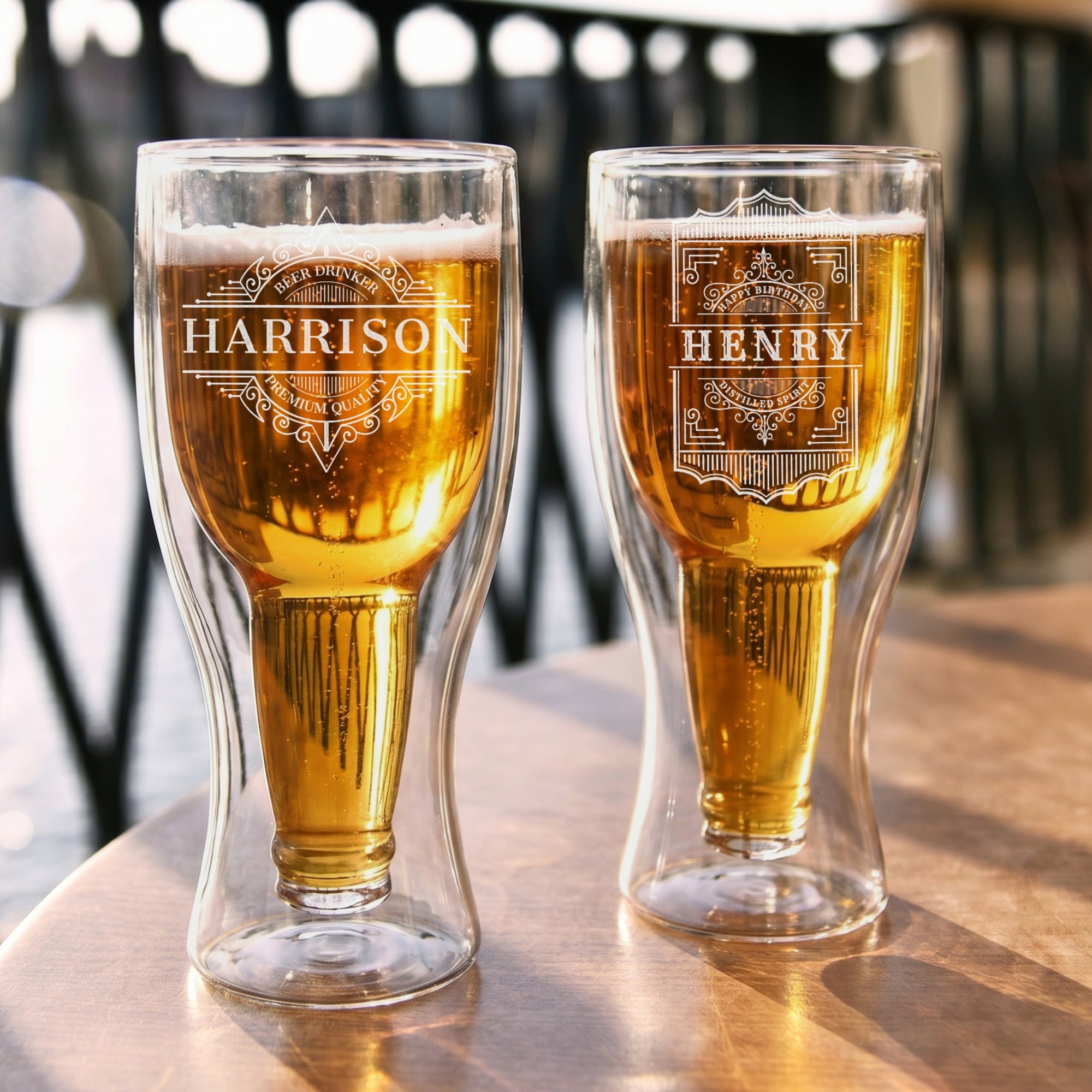 Personalised 400mL Bottom Up Double Wall Beer Glass, Engraved Brewery Bottle Inside Pint Mug, Wedding Groomsmen, Custom Logo Corporate Gift
