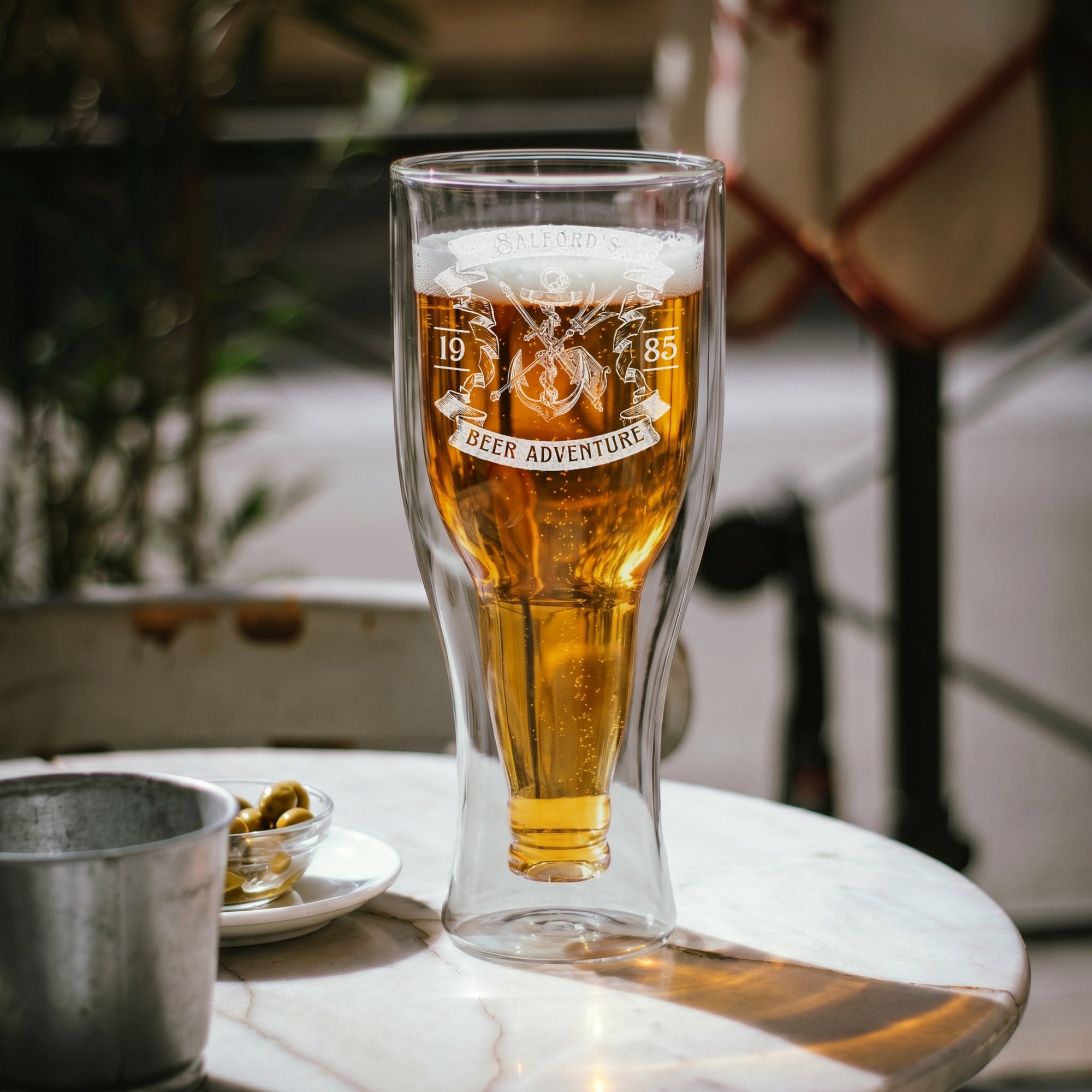 Personalised 400mL Bottom Up Double Wall Beer Glass, Engraved Brewery Bottle Inside Pint Mug, Wedding Groomsmen, Custom Logo Corporate Gift