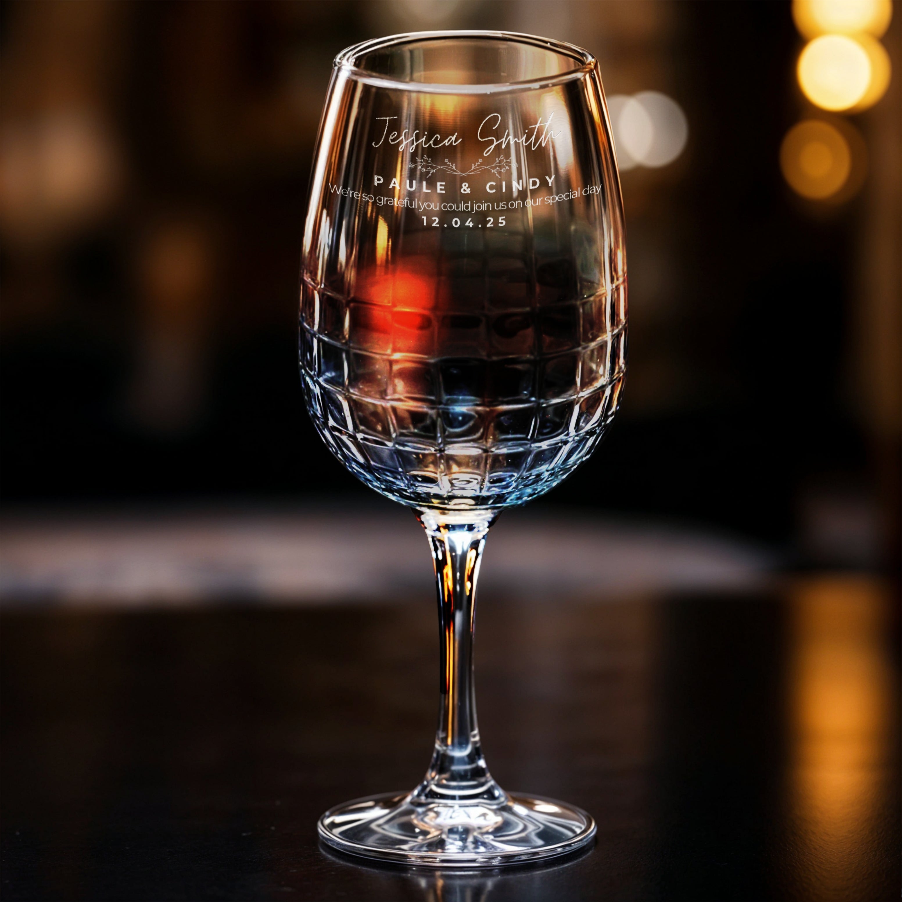 Personalised Diamond Wine Glass, Custom Engraved Monogram Logo Beverage ...