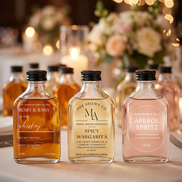 Personalised UV Printed 50ml Arch Clear Glass Mini Bottles Wedding Party Favours