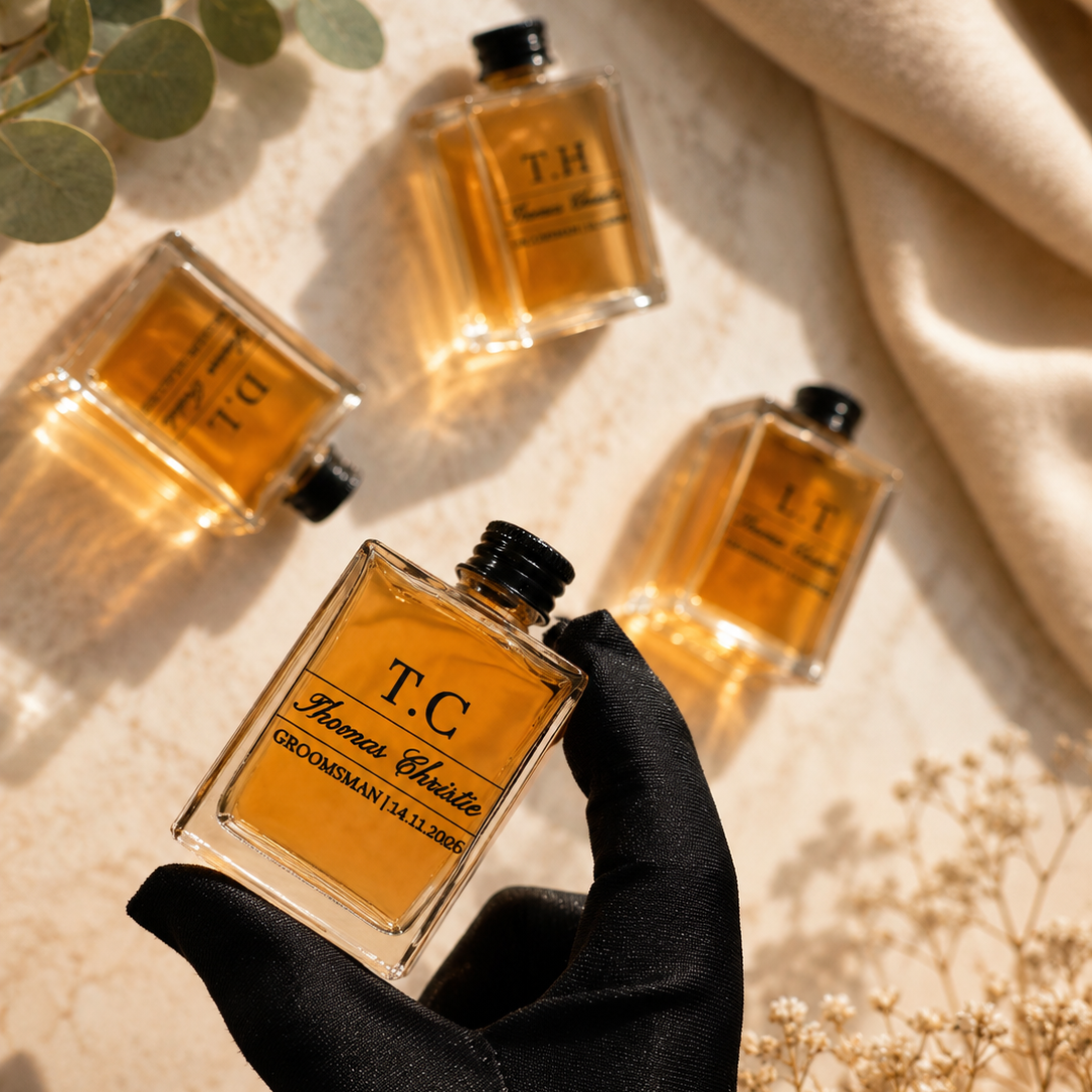Personalised 50ml Clear Glass Mini Bottle, Custom Print Cocktail Shot Bonbonniere Party Wedding Favours, Groomsmen Bridesmaid Corporate Gift