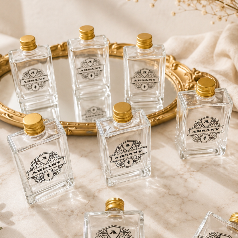 Personalised 50ml Clear Glass Mini Bottle, Custom Print Cocktail Shot Bonbonniere Party Wedding Favours, Groomsmen Bridesmaid Corporate Gift