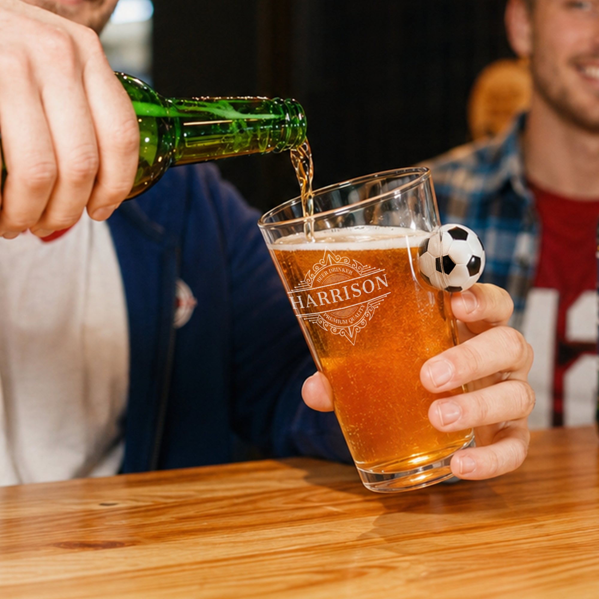 Personalised 550mL Soccer Ball Handle Beer Glass, Engraved Brewery Footbal Mug, Dad Birthday, Wedding Groomsmen, Custom Logo Corporate Gift