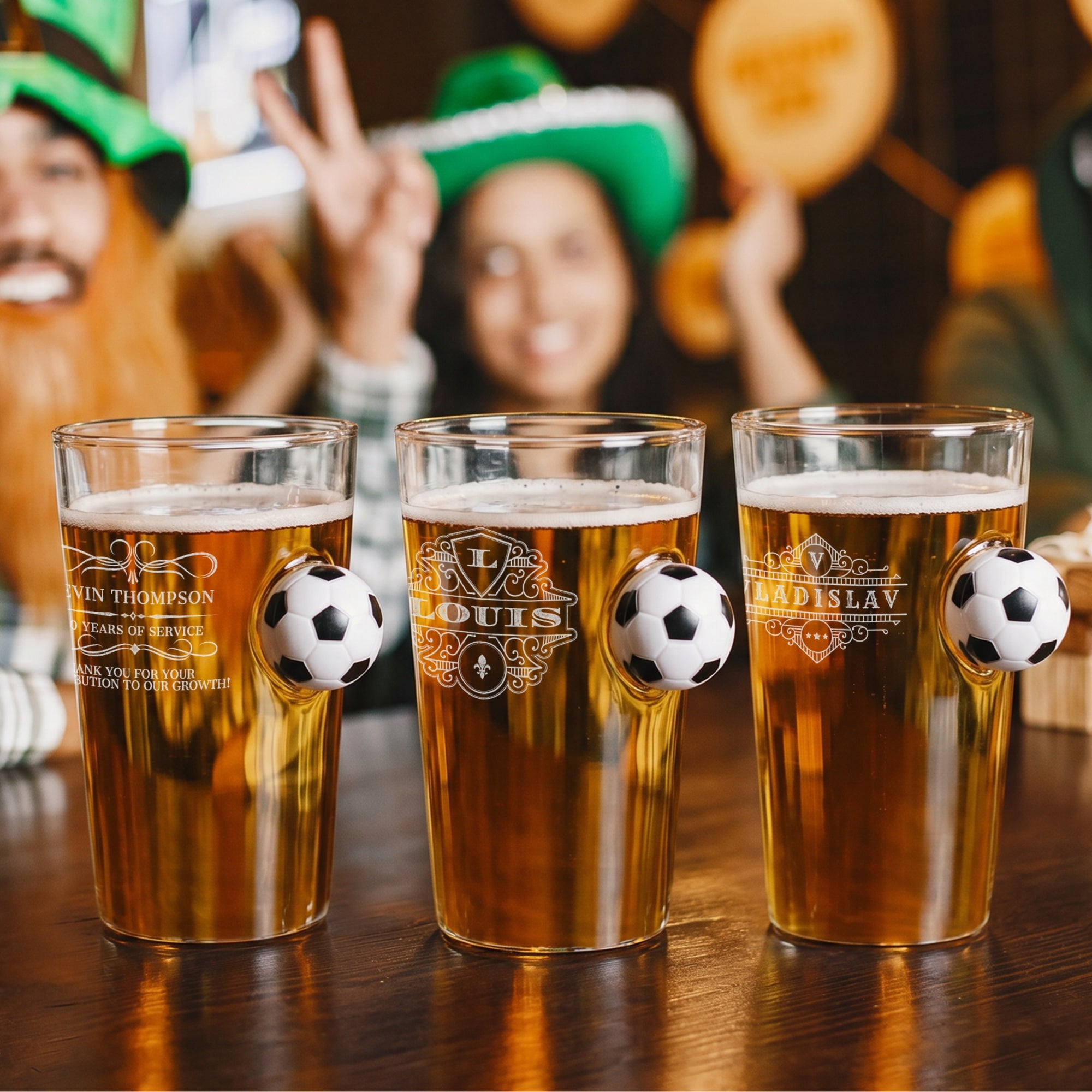 Personalised 550mL Soccer Ball Handle Beer Glass, Engraved Brewery Footbal Mug, Dad Birthday, Wedding Groomsmen, Custom Logo Corporate Gift