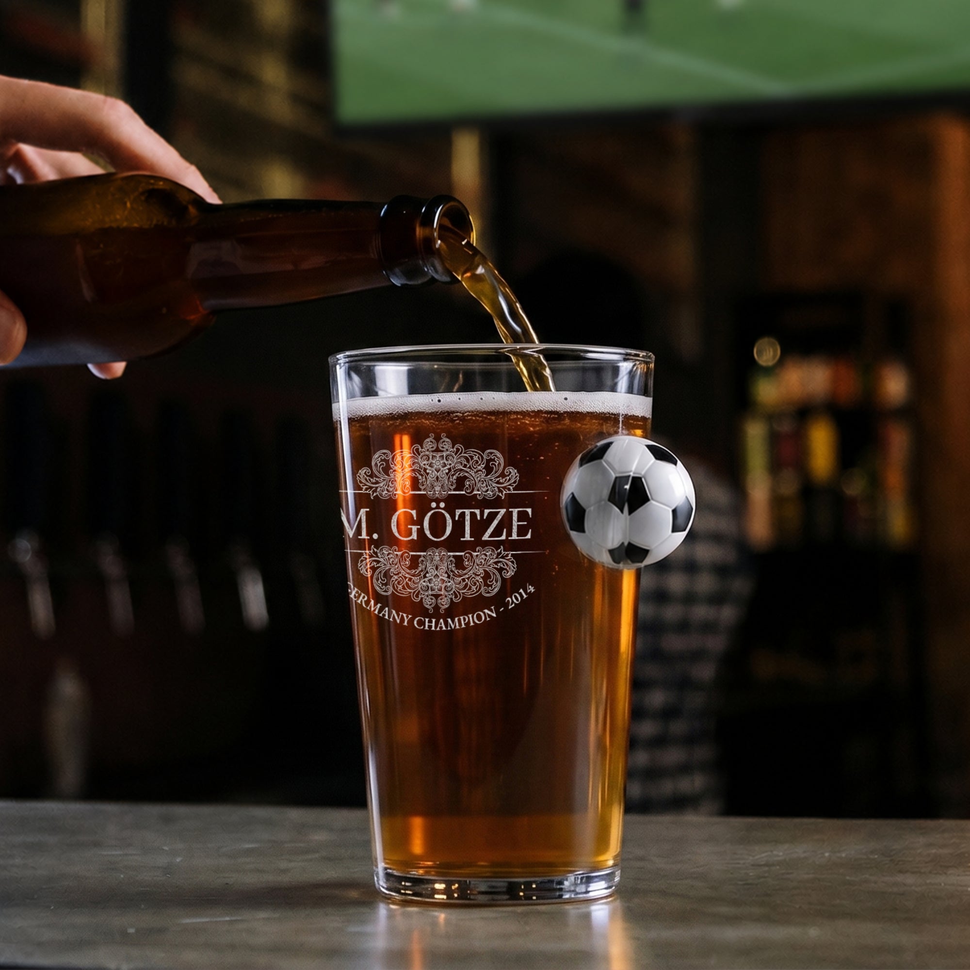 Personalised 550mL Soccer Ball Handle Beer Glass, Engraved Brewery Footbal Mug, Dad Birthday, Wedding Groomsmen, Custom Logo Corporate Gift