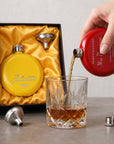Personalised 5oz Round Hip Flask & Funnel Gift Set for Women, Custom Engraved Wedding Bridesmaid, Lady Birthday, Logo Corporate Keepsake Box