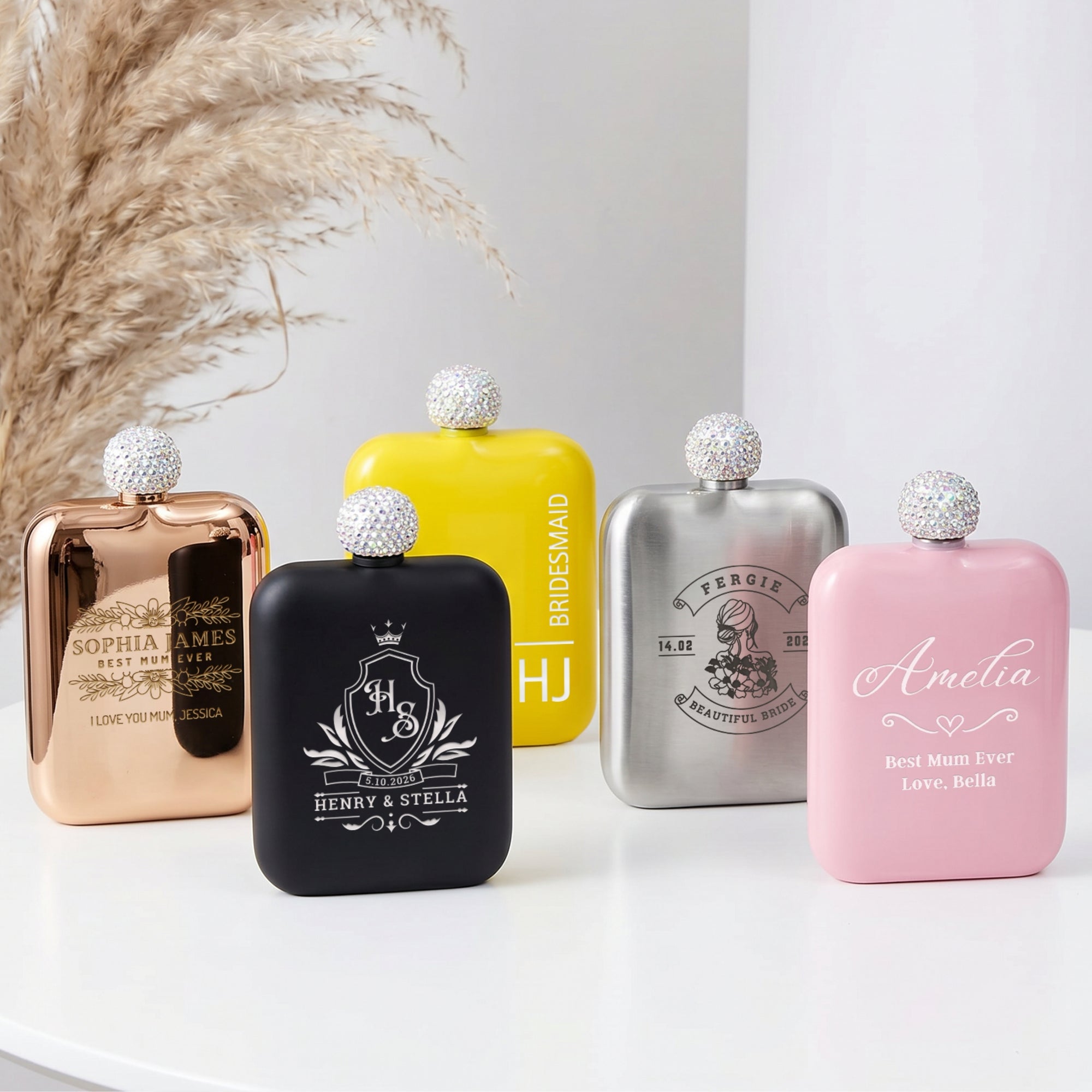 Personalised 6oz Rectangle Hip Flask & Diamond Rhinestone Lid, Custom Engraved Wedding Bridesmaid Proposals, Hens Party, Hers Birthday Gift