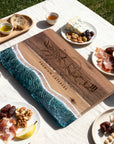 Personalised Acacia Wood Ocean Resin Wave Cheese Tray, Custom Logo Engraved Serving Board, Charcuterie Platter, Corporate Housewarming Gift